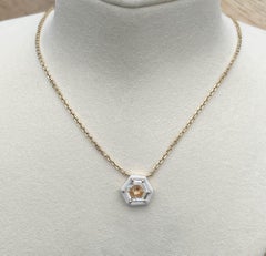 Jay Feder 14k Yellow Gold Diamond Enamel Hexagon Pendant Necklace