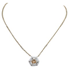 Jay Feder 14k Gelbgold Diamant-Emaille-Halskette mit sechseckigem Anhänger