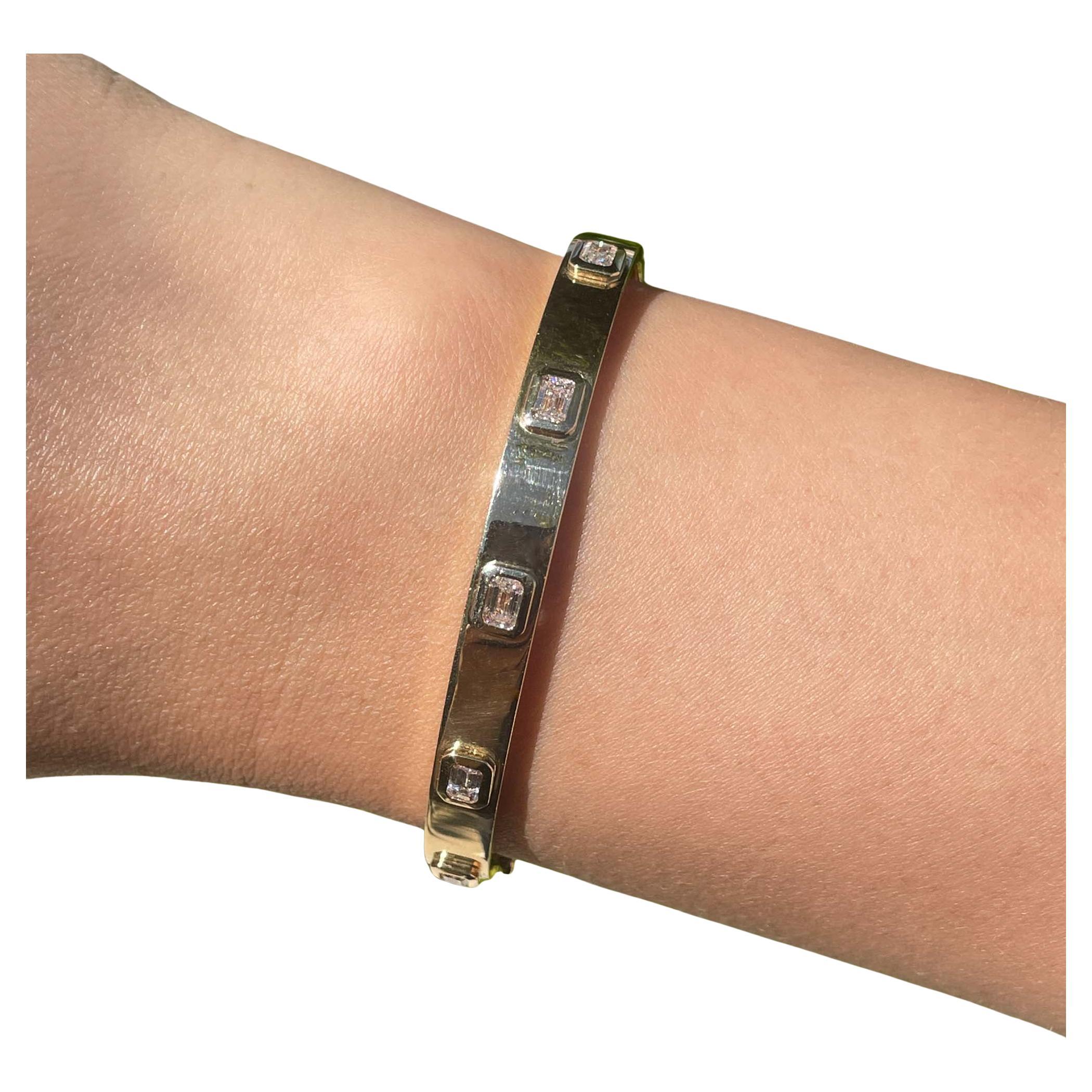Jay Feder 14k Yellow Gold Emerald cut Diamond Bangle Bracelet