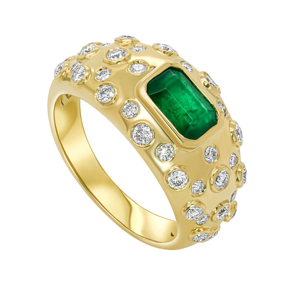 Jay Feder 14k Gelbgold Ring mit grünem Smaragd und Diamant (Smaragdschliff) im Angebot