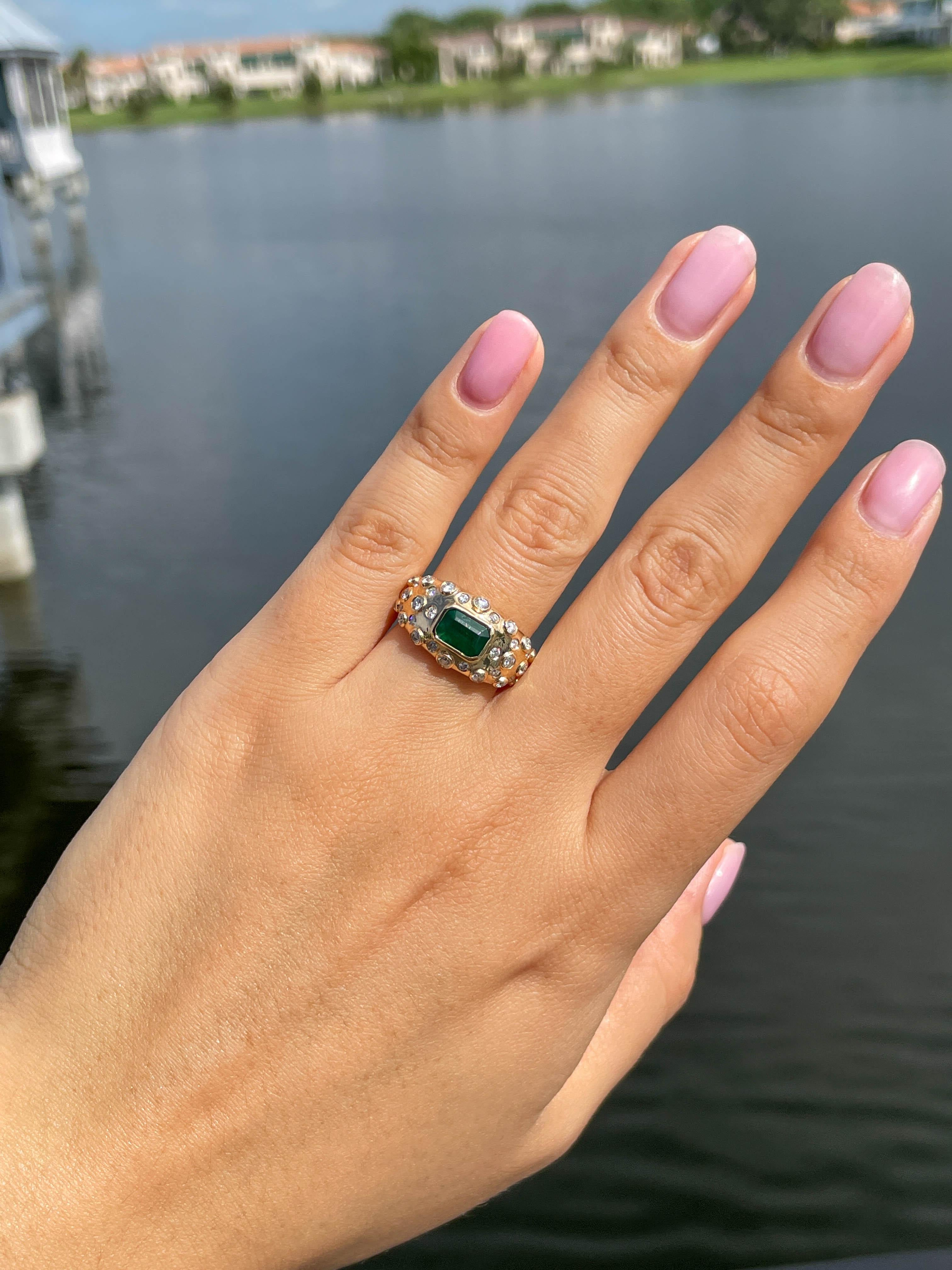 Jay Feder 14k Yellow Gold Green Emerald Diamond Ring For Sale 1
