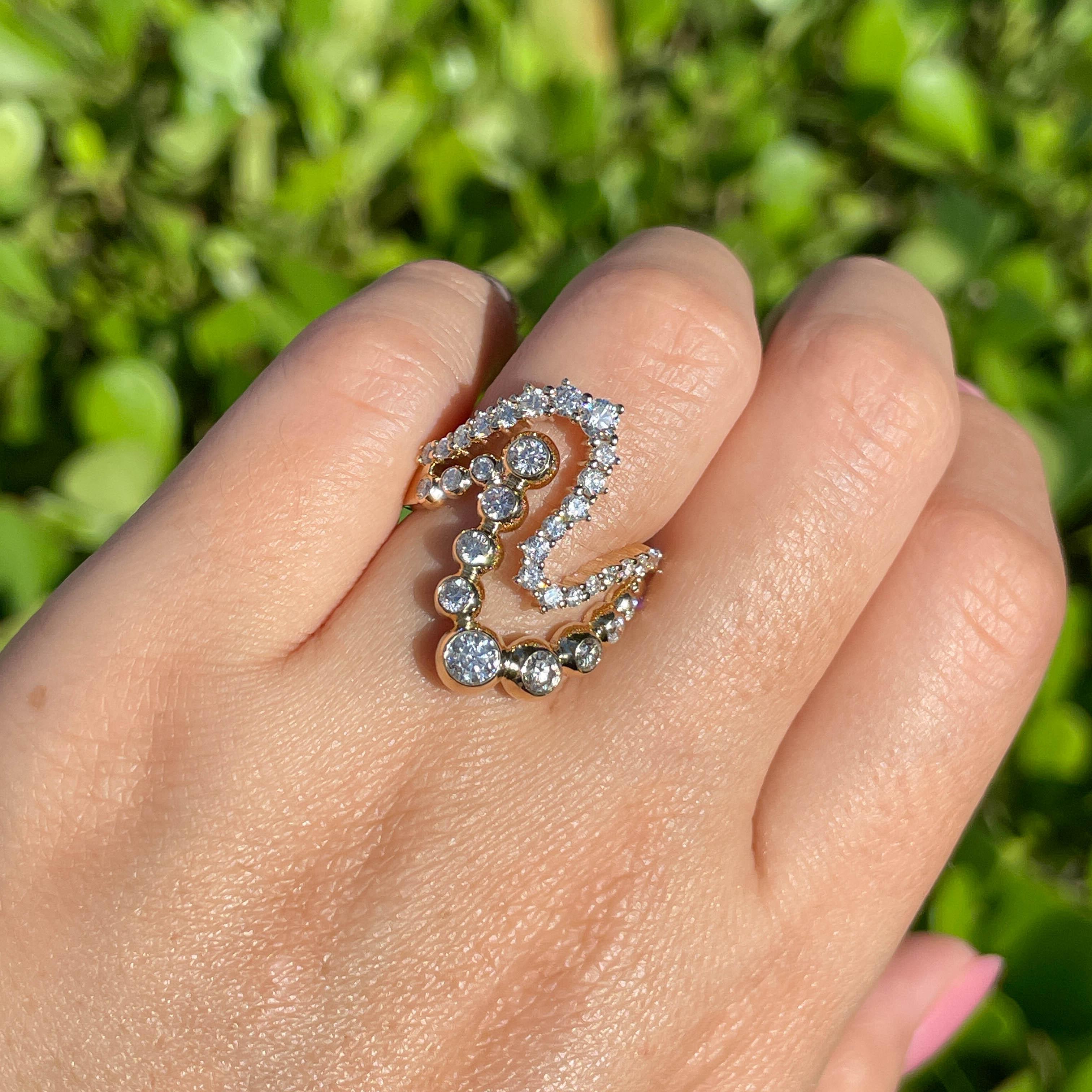 Jay Feder 14k Yellow Gold Round Diamond Bezel ZigZag Ring For Sale 6