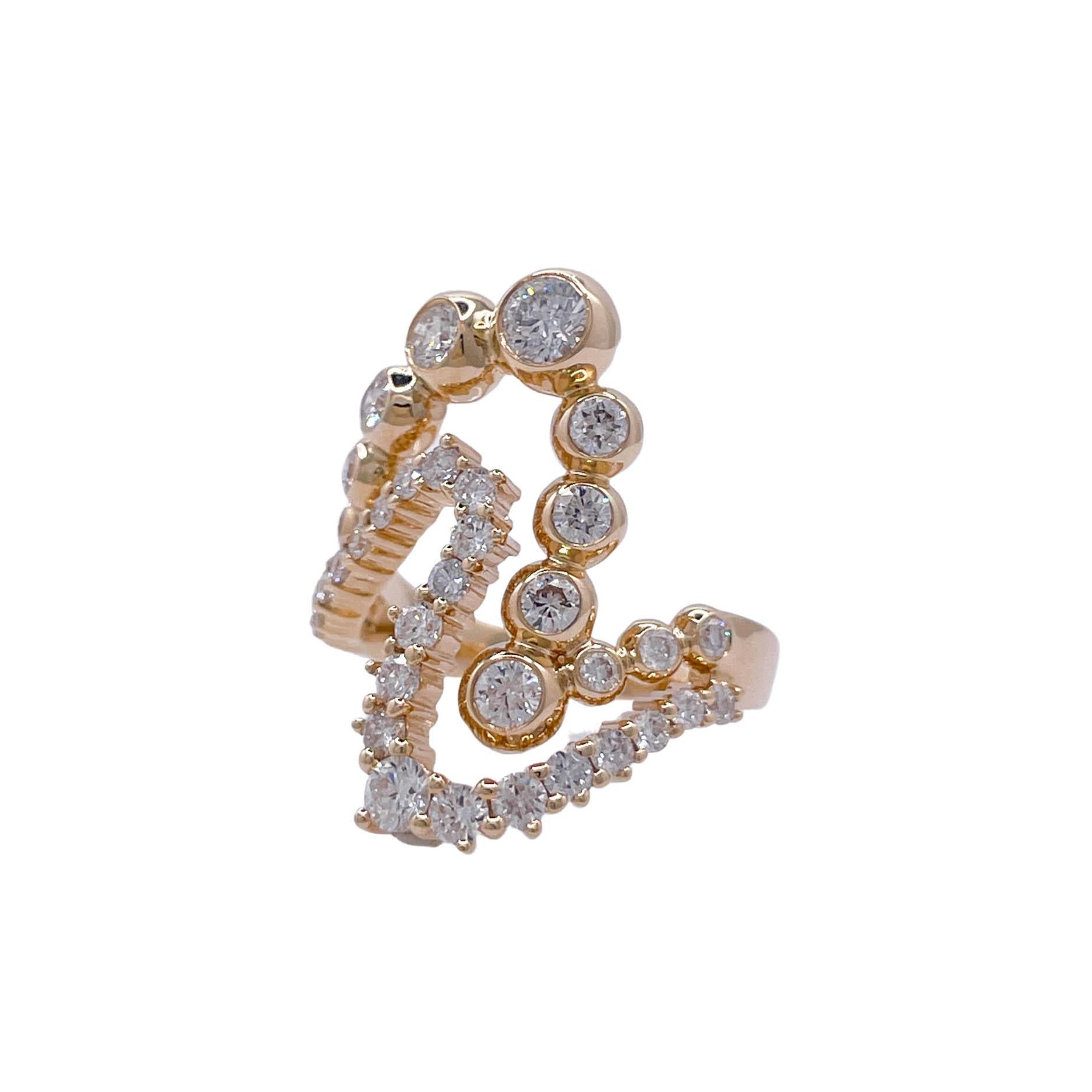 Round Cut Jay Feder 14k Yellow Gold Round Diamond Bezel ZigZag Ring For Sale