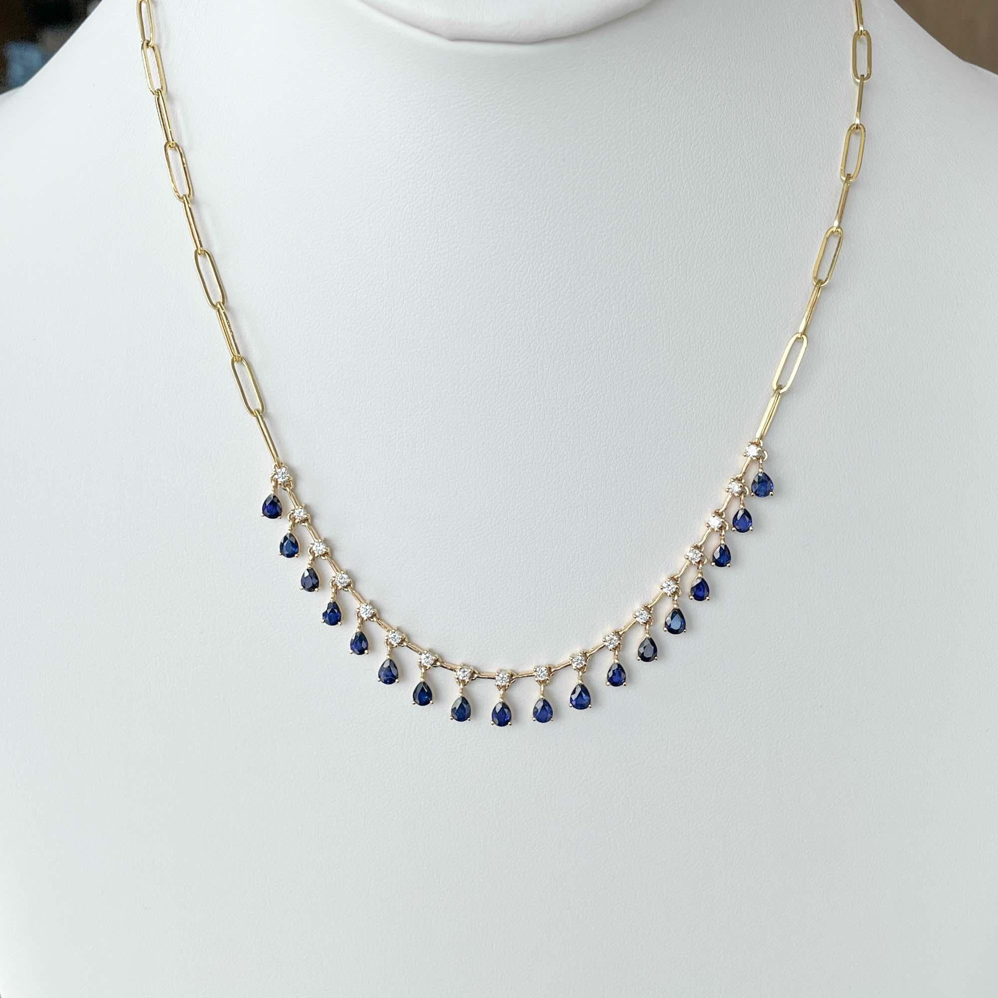 Mixed Cut Jay Feder 14k Yellow Gold Sapphire and Diamond Hanging Station Paperclip Necklac For Sale