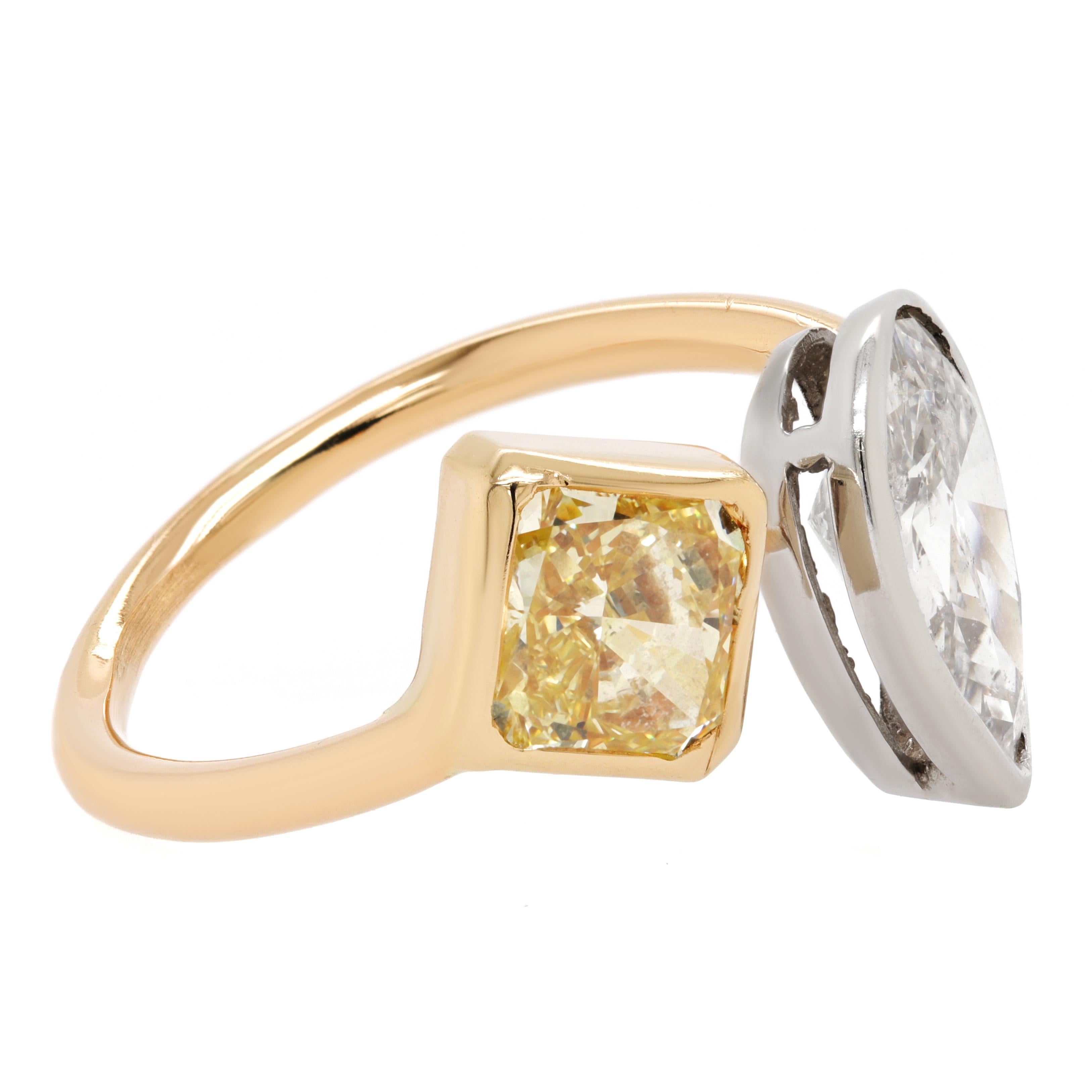 Modern Jay Feder 14k Yellow Gold White Fancy Color Diamond Bypass Ring