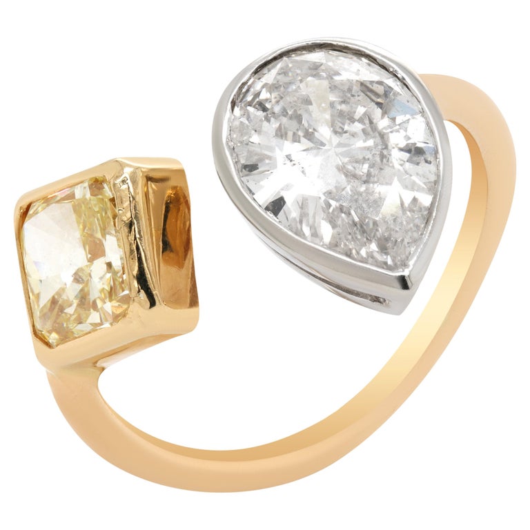 Jay Feder 14k Yellow Gold White Fancy Color Diamond Bypass Ring For Sale at  1stDibs