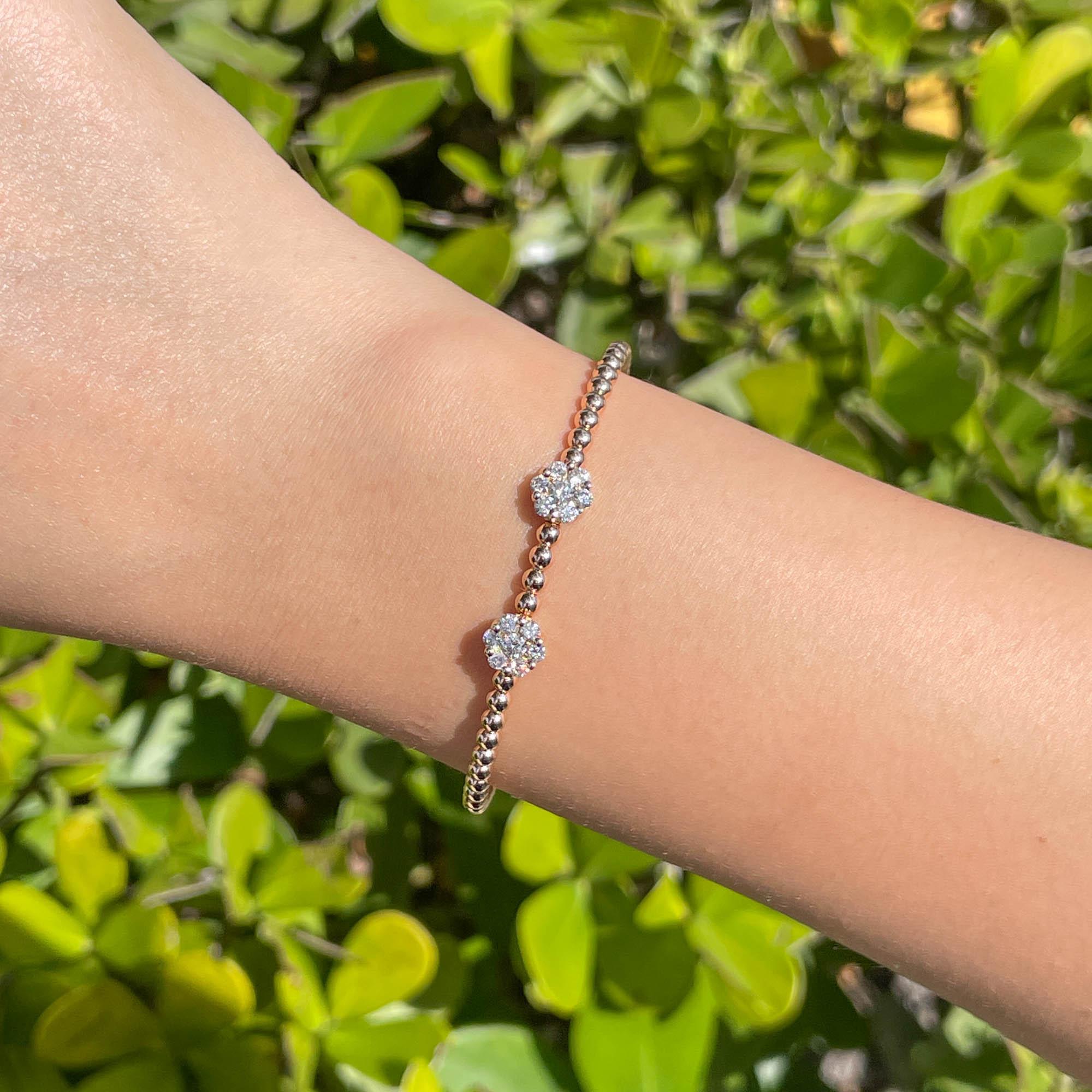 da uomo o donna Bracciale Jay Feder in oro rosa 18k con diamanti e 2 fiori a grappolo in vendita