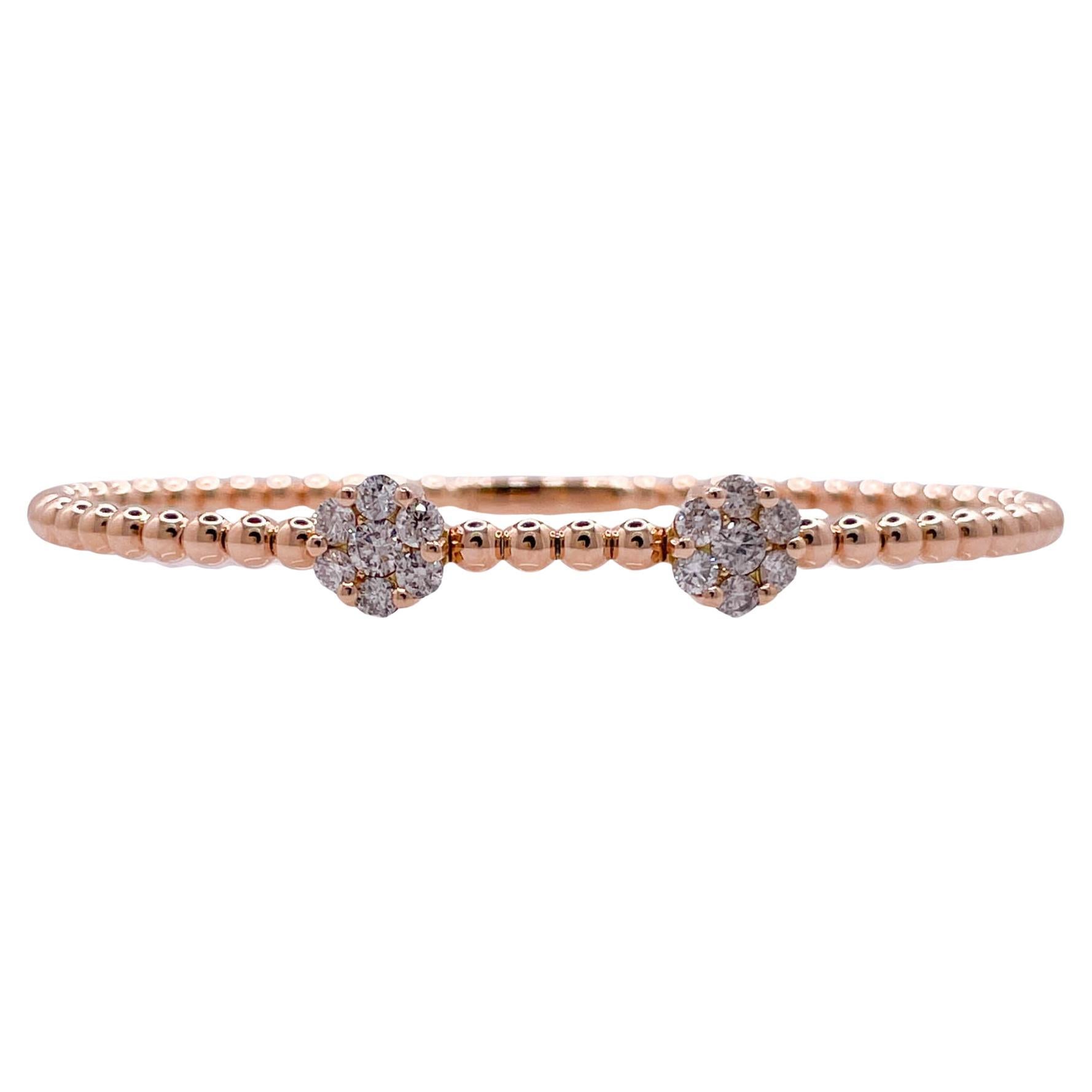 Jay Feder 18k Rose Gold Diamond 2 Flower Cluster Bangle Bracelet