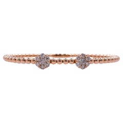 Jay Feder 18k Rose Gold Diamond 2 Flower Cluster Bangle Bracelet