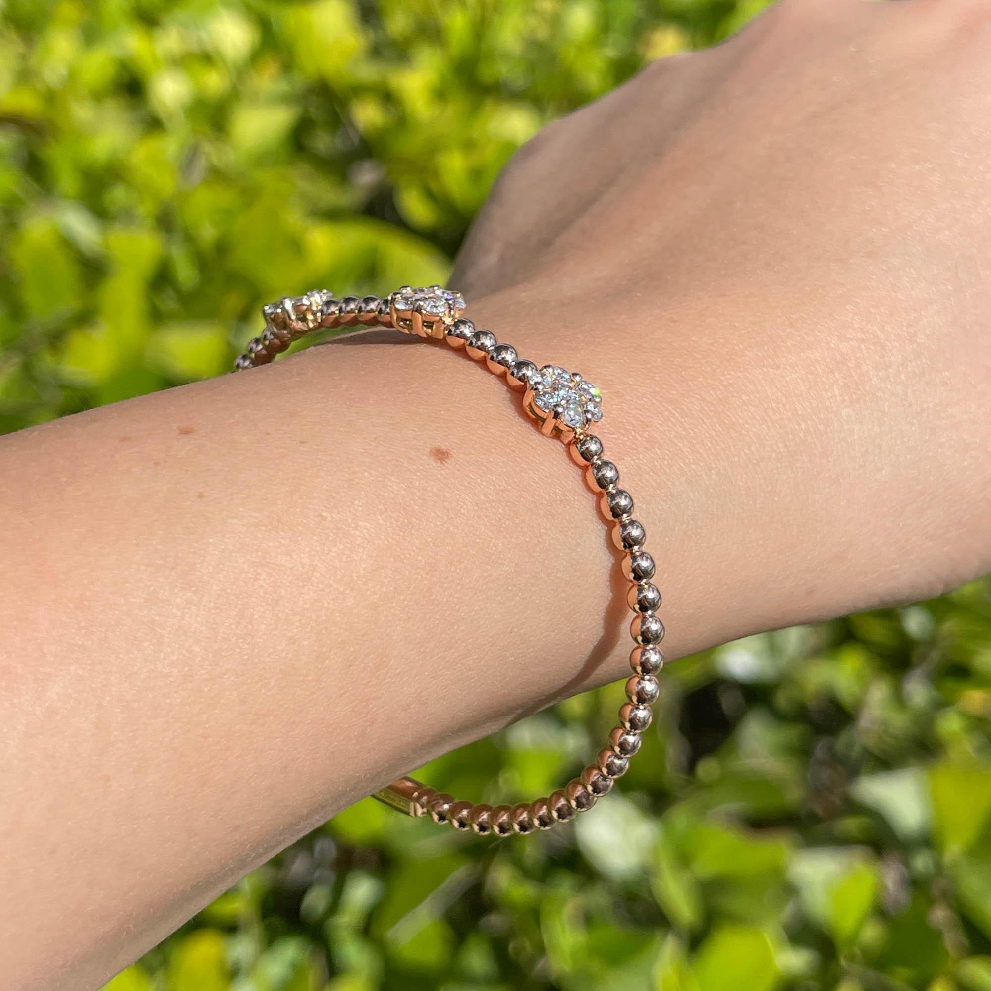 da uomo o donna Bracciale Jay Feder in oro rosa 18k con diamanti e 3 fiori a grappolo in vendita