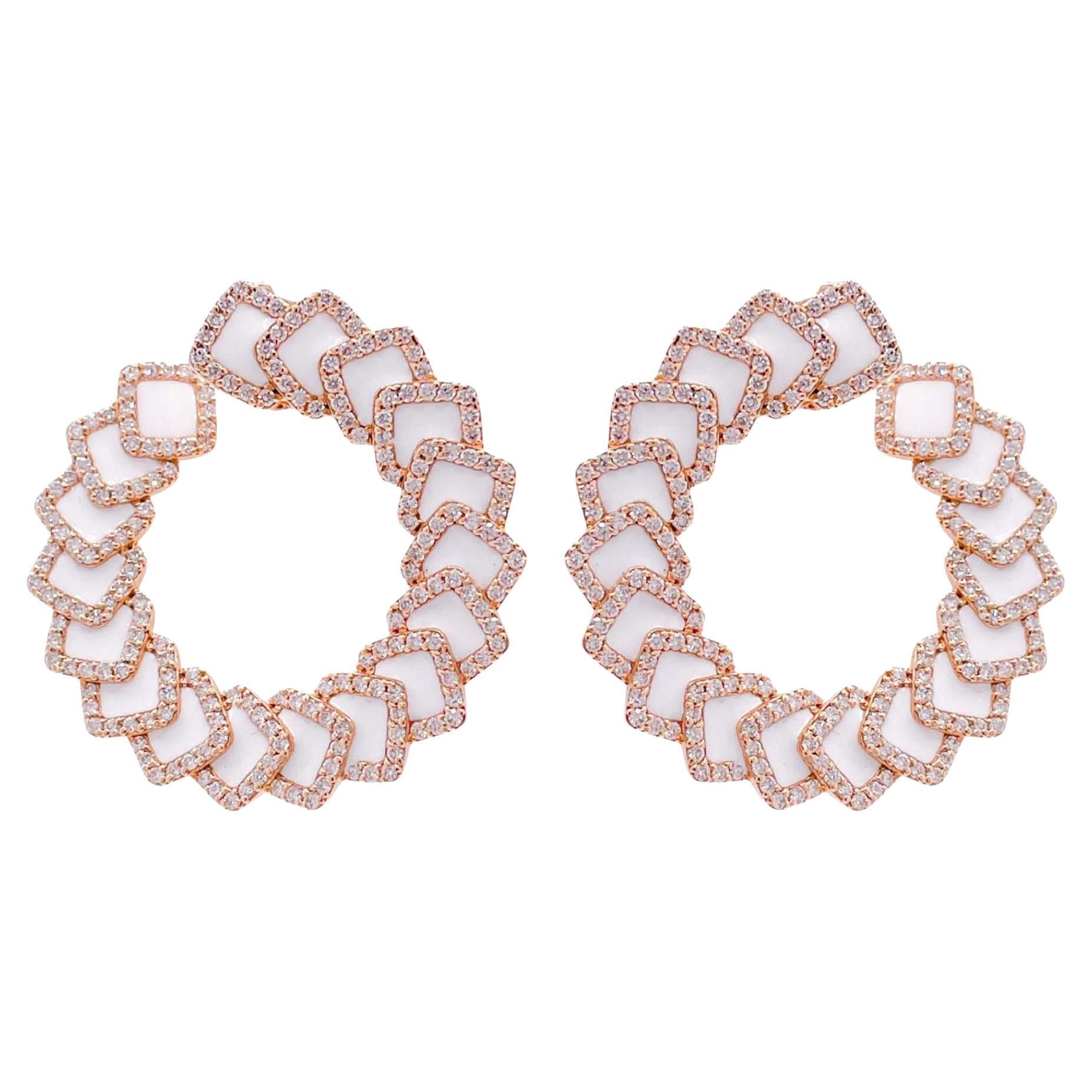 Jay Feder 18k Rose Gold Diamond Enamel C Shape Earrings