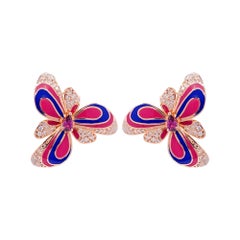 Orecchini a fiore con smalto e diamanti in oro rosa 18k Jay Federing