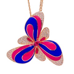 Jay Feder Collar Colgante Flor Diamante Esmalte Oro Rosa 18k