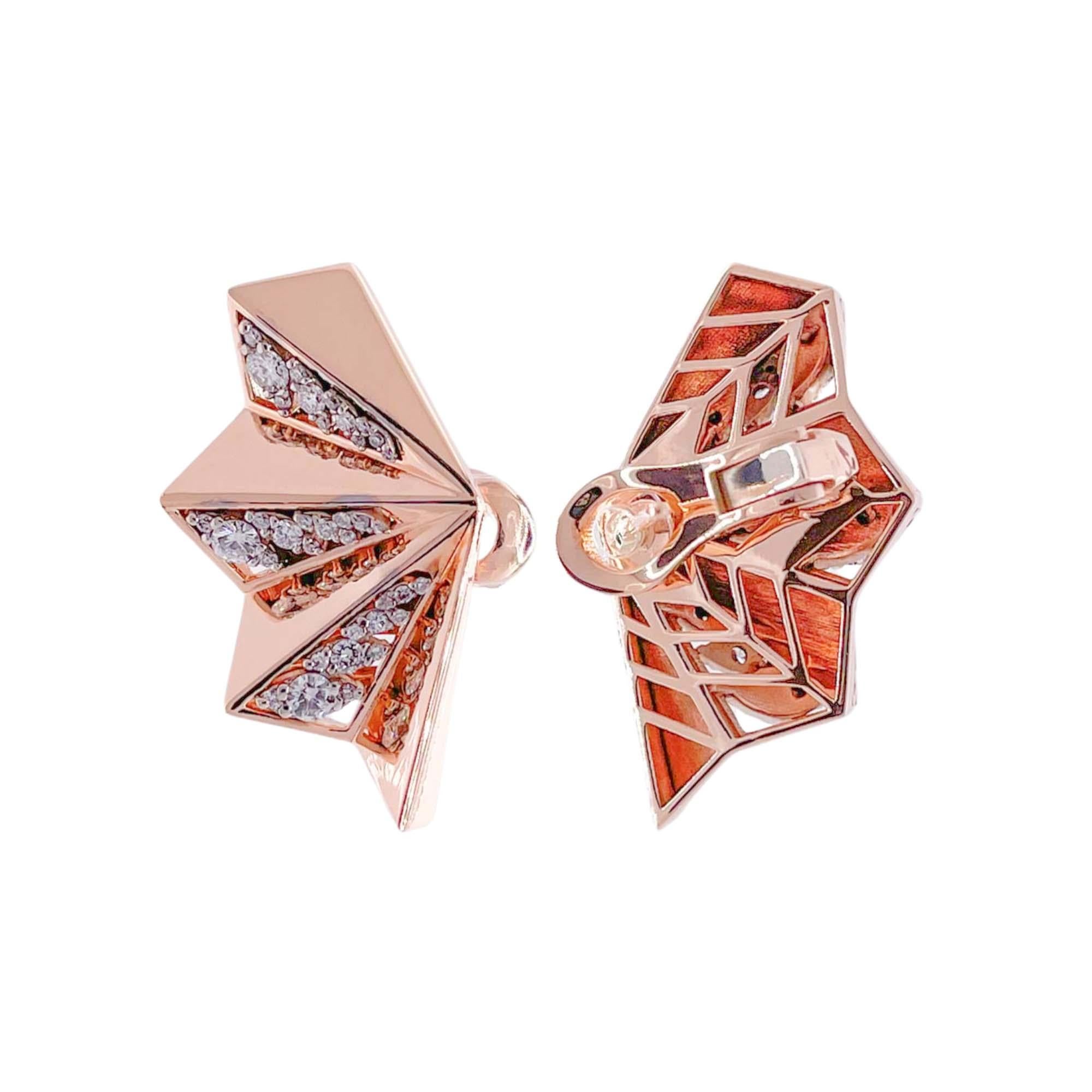 Boucles d'oreilles éventail en or rose 18k avec diamants de Jay Feder Bon état - En vente à Boca Raton, FL