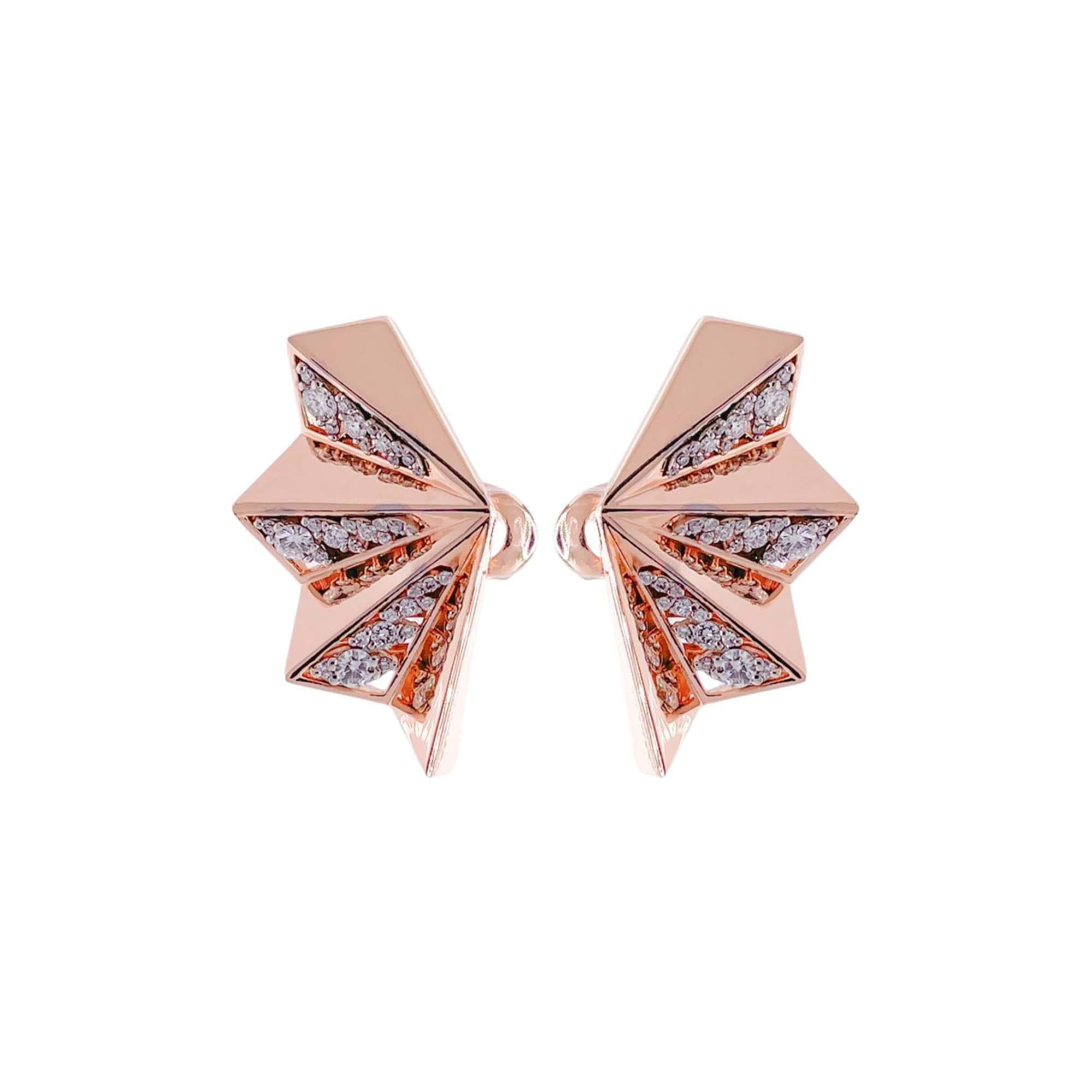 Jay Feder 18k Rose Gold Diamond Fan Earrings