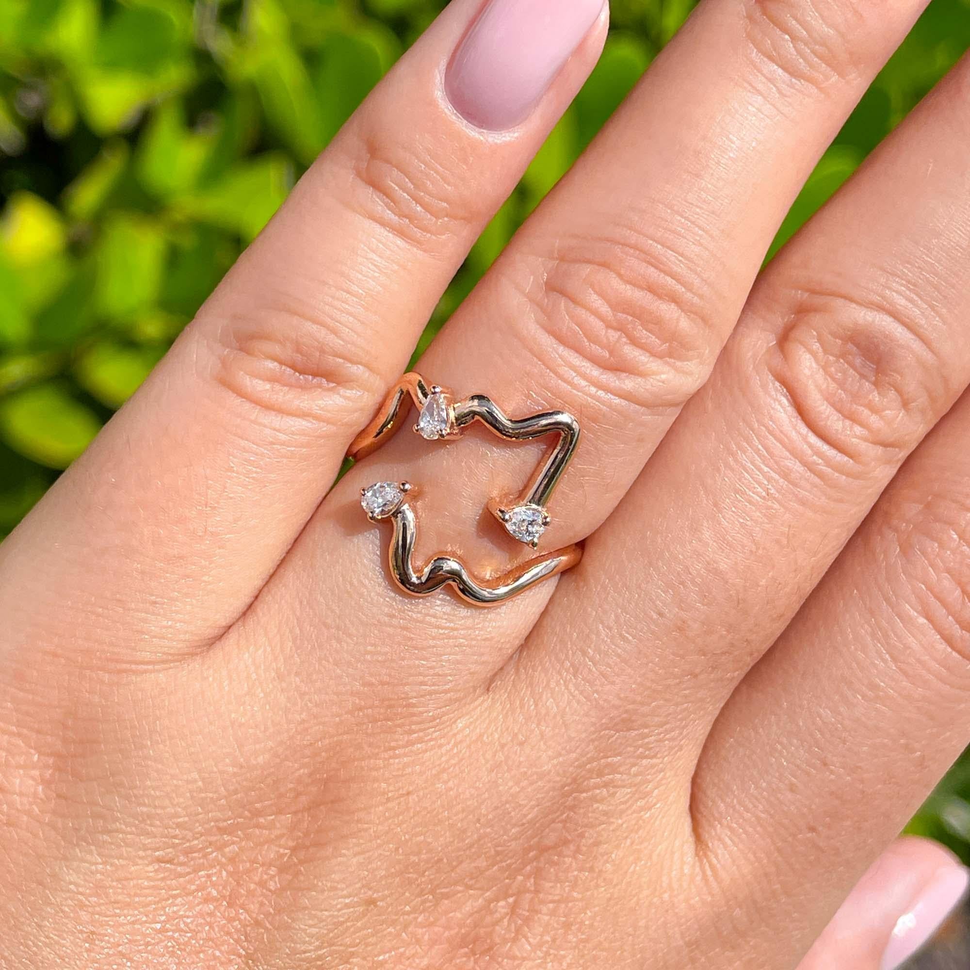Jay Feder, anello da cocktail con diamante a forma libera in oro rosa 18 carati in vendita 2