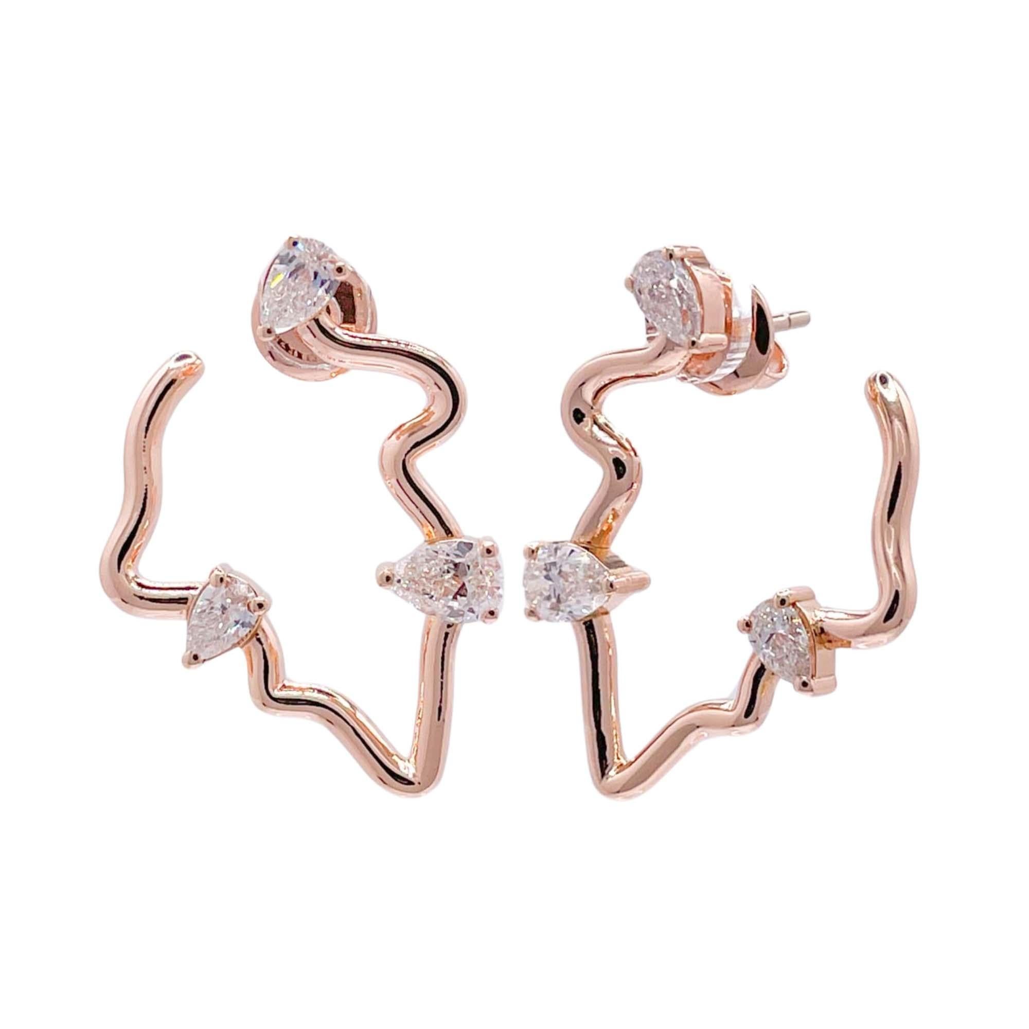 Pear Cut Jay Feder 18k Rose Gold Diamond Freeform Earrings For Sale