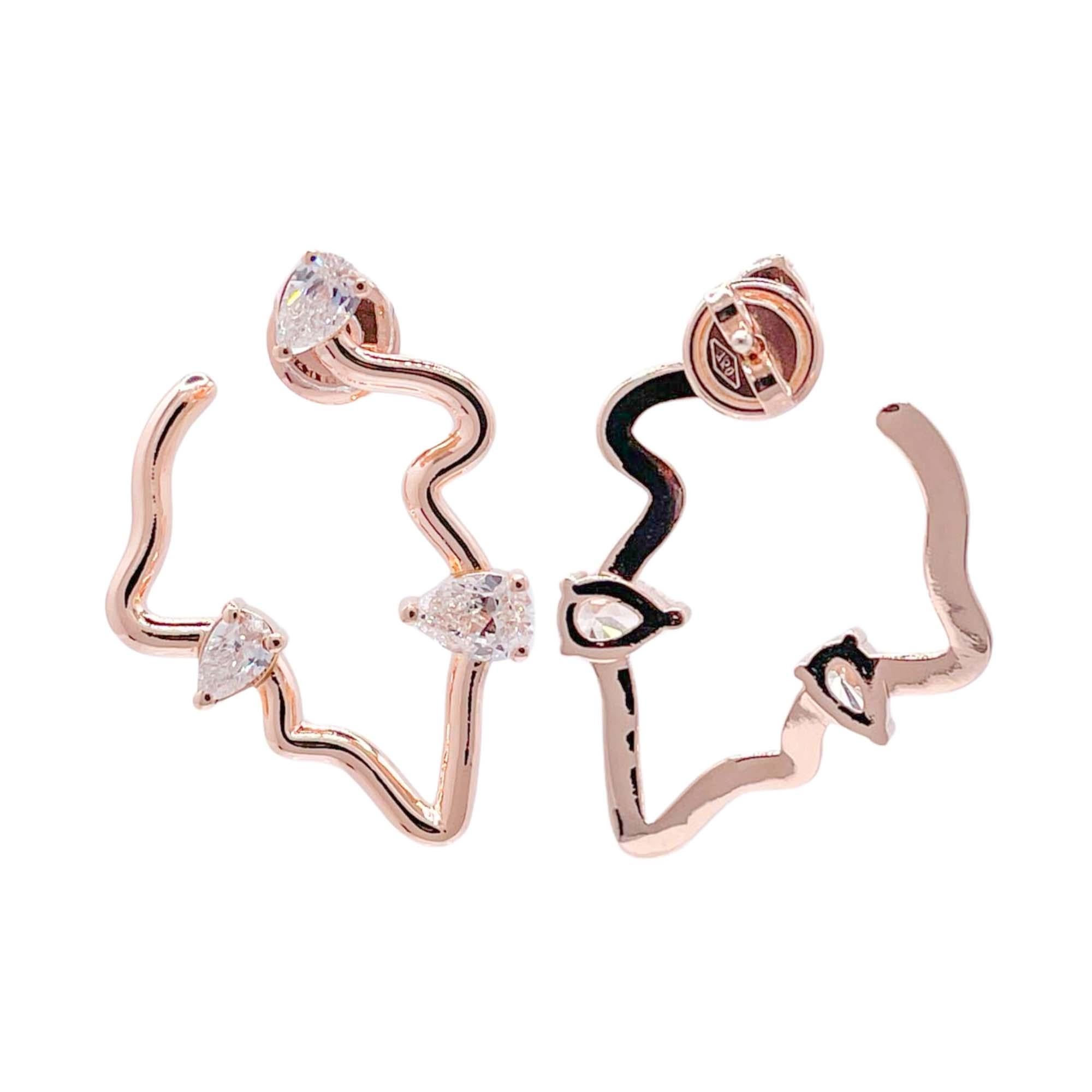 Jay Feder 18k Rose Gold Diamond Freeform Earrings In Good Condition For Sale In Boca Raton, FL