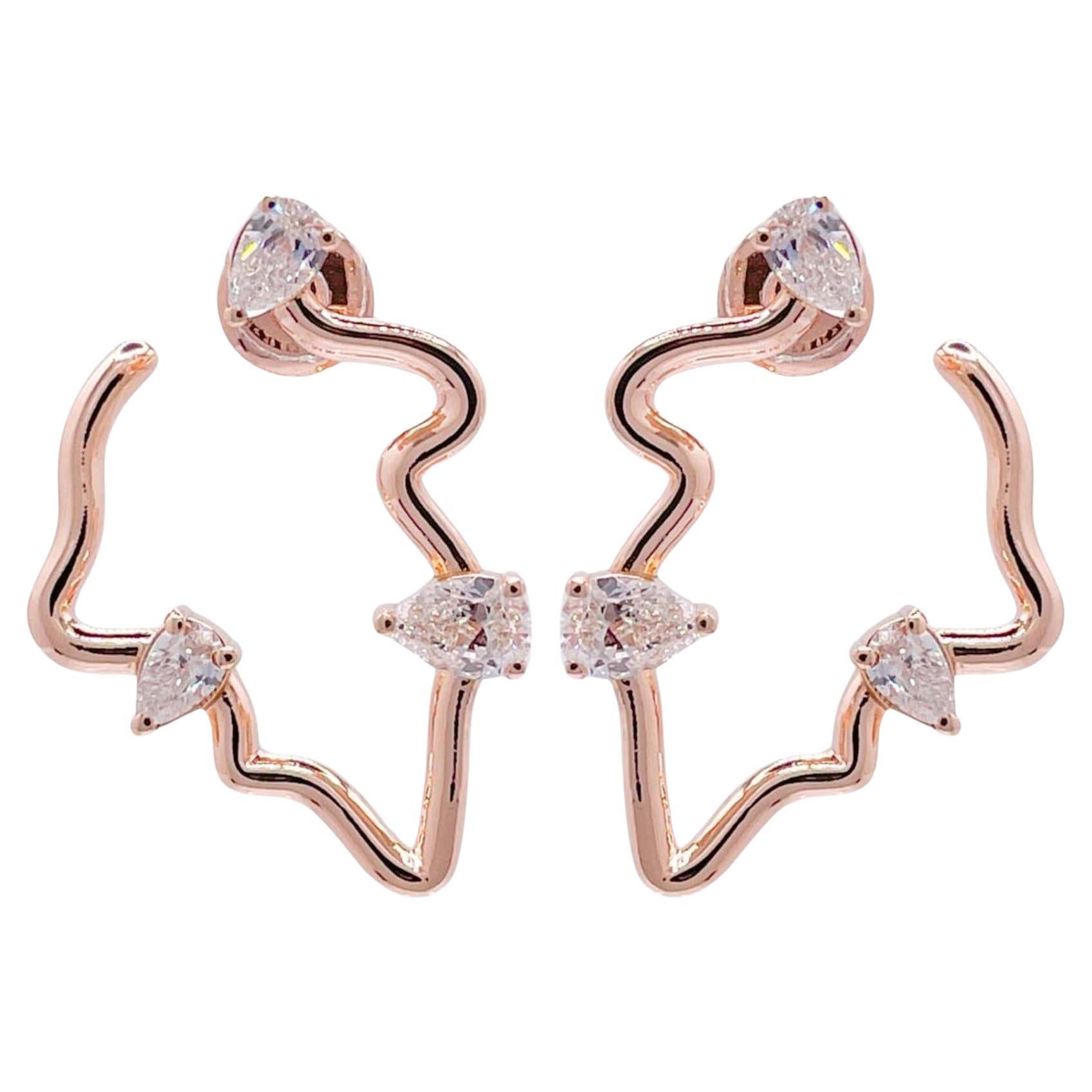 Jay Feder 18k Rose Gold Diamond Freeform Earrings For Sale
