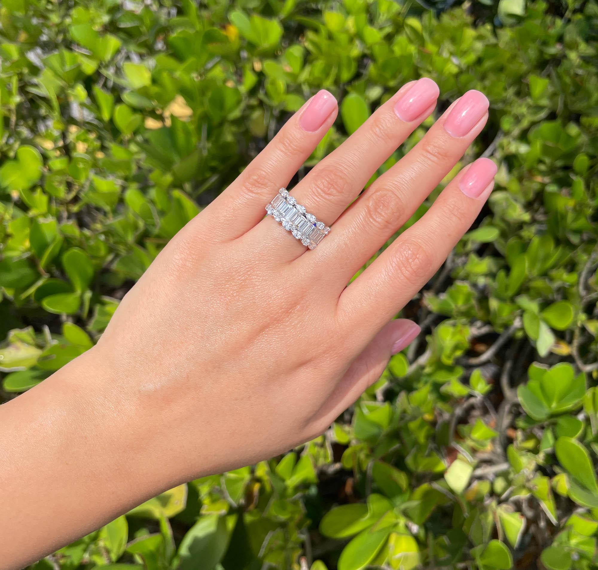 shared prong eternity band with trellis design
