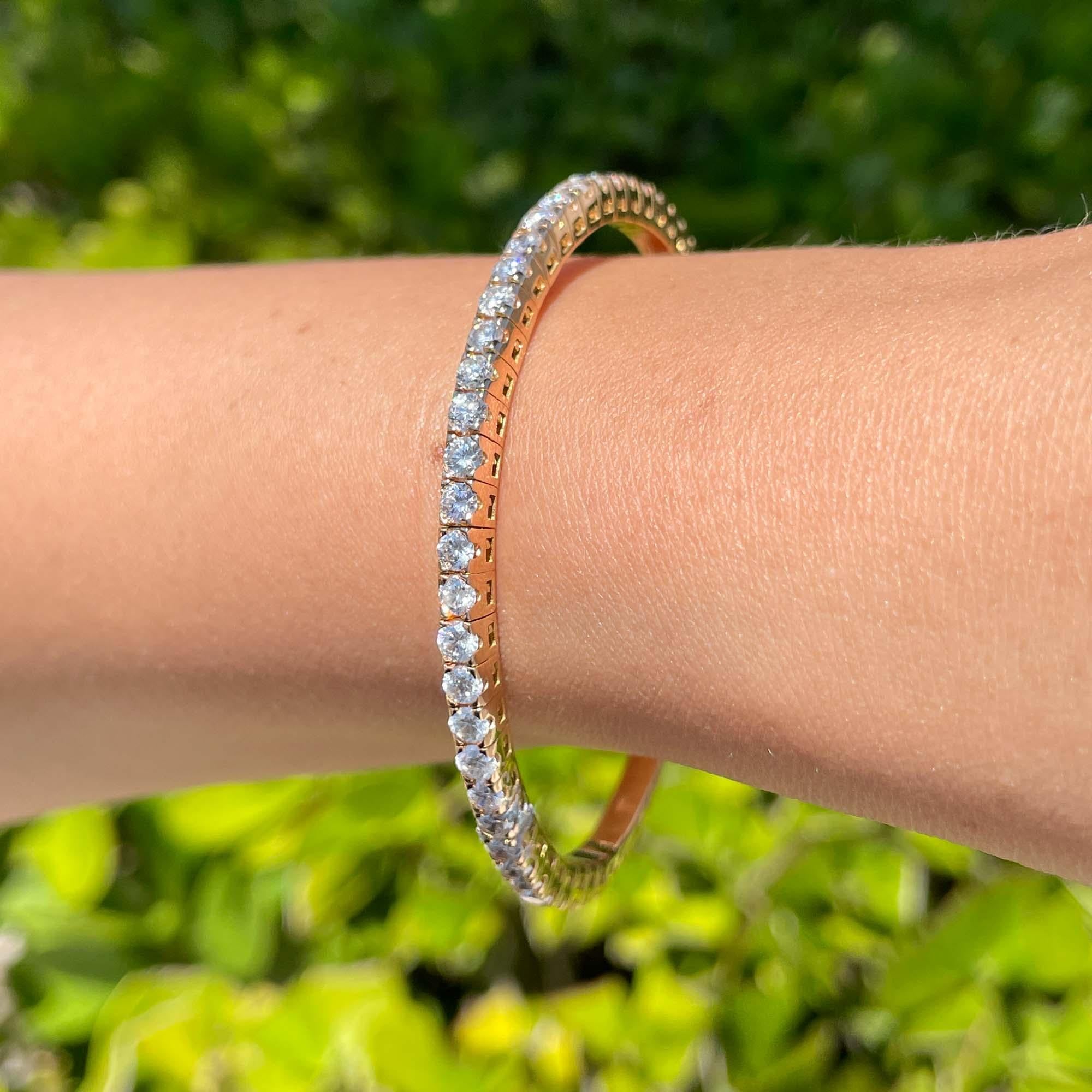 Jay Feder 18k Rose Gold Diamond Tennis Stretch Bracelet In Excellent Condition For Sale In Boca Raton, FL