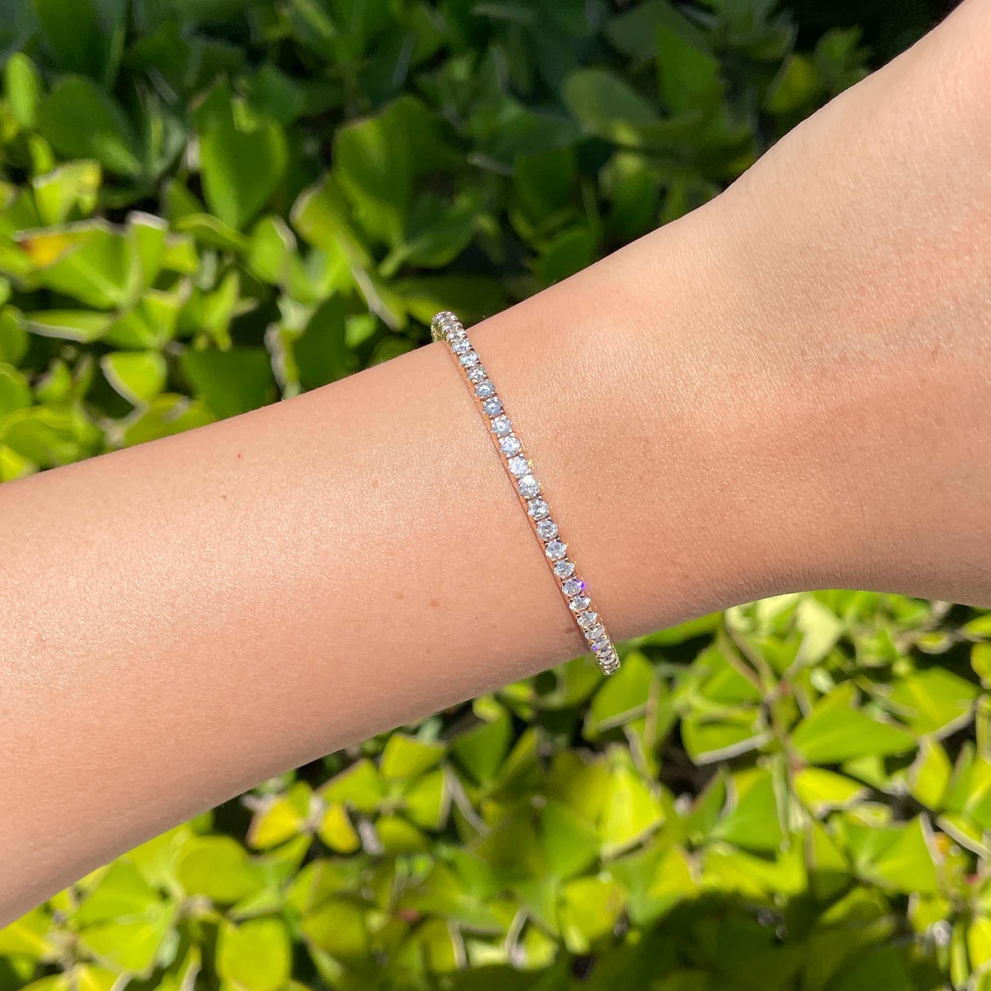 Jay Feder 18k Rose Gold Diamond Tennis Stretch Bracelet For Sale 1
