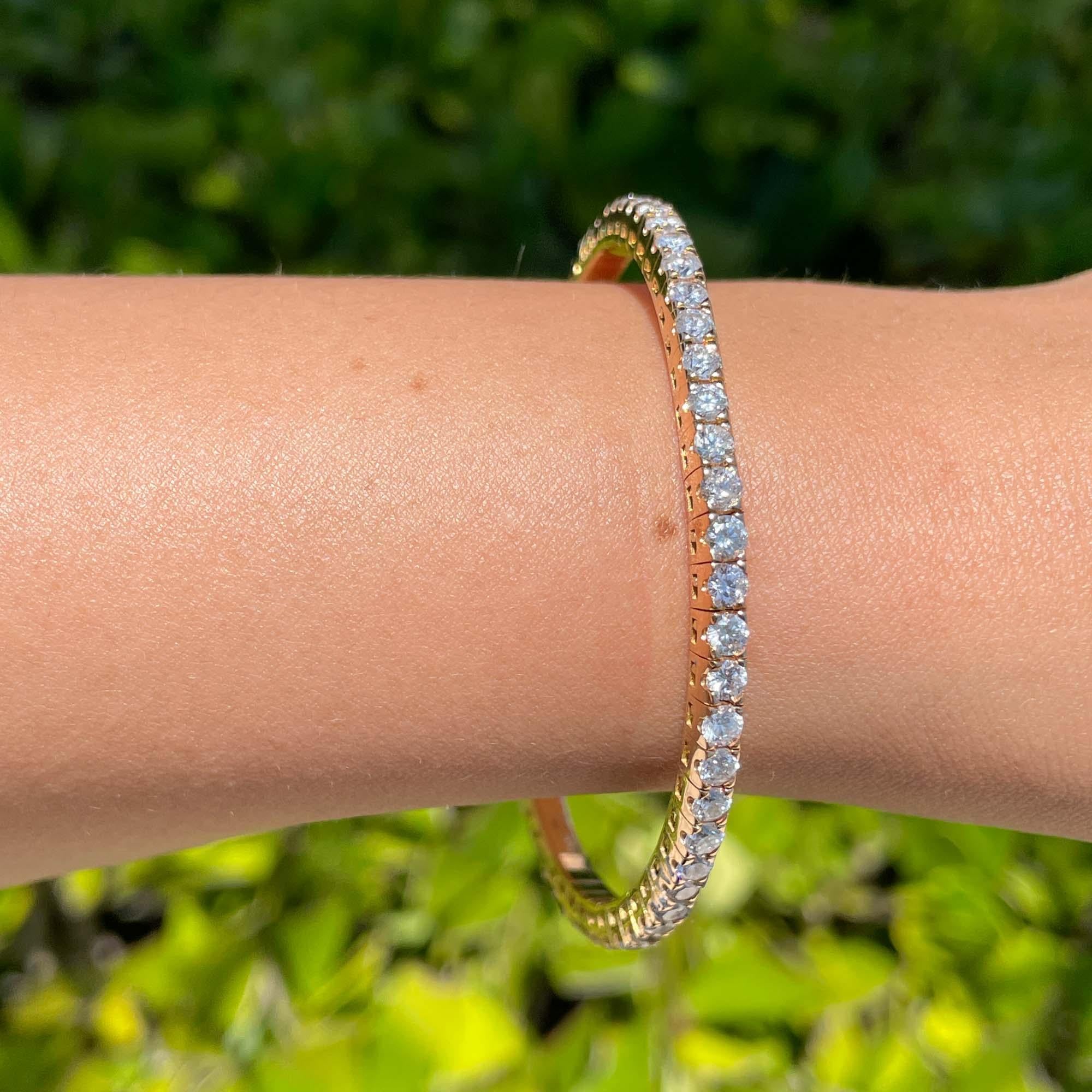 Jay Feder 18k Rose Gold Diamond Tennis Stretch Bracelet For Sale 2