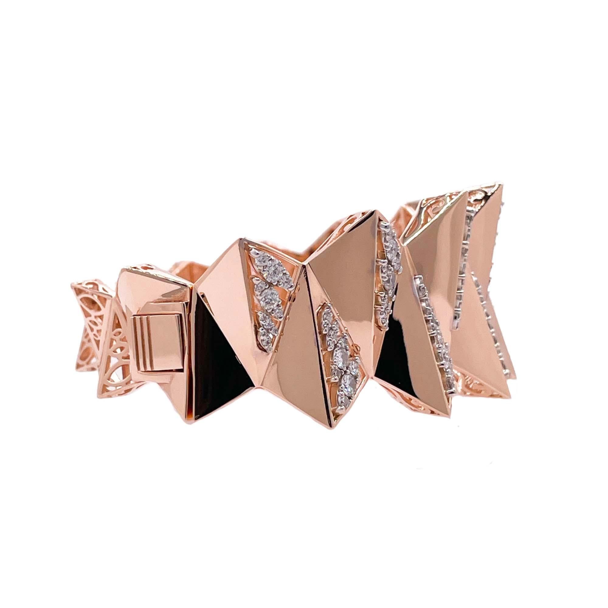 Jay Feders 18k Rose Gold Diamond Wide Bangle Armband (Rundschliff) im Angebot