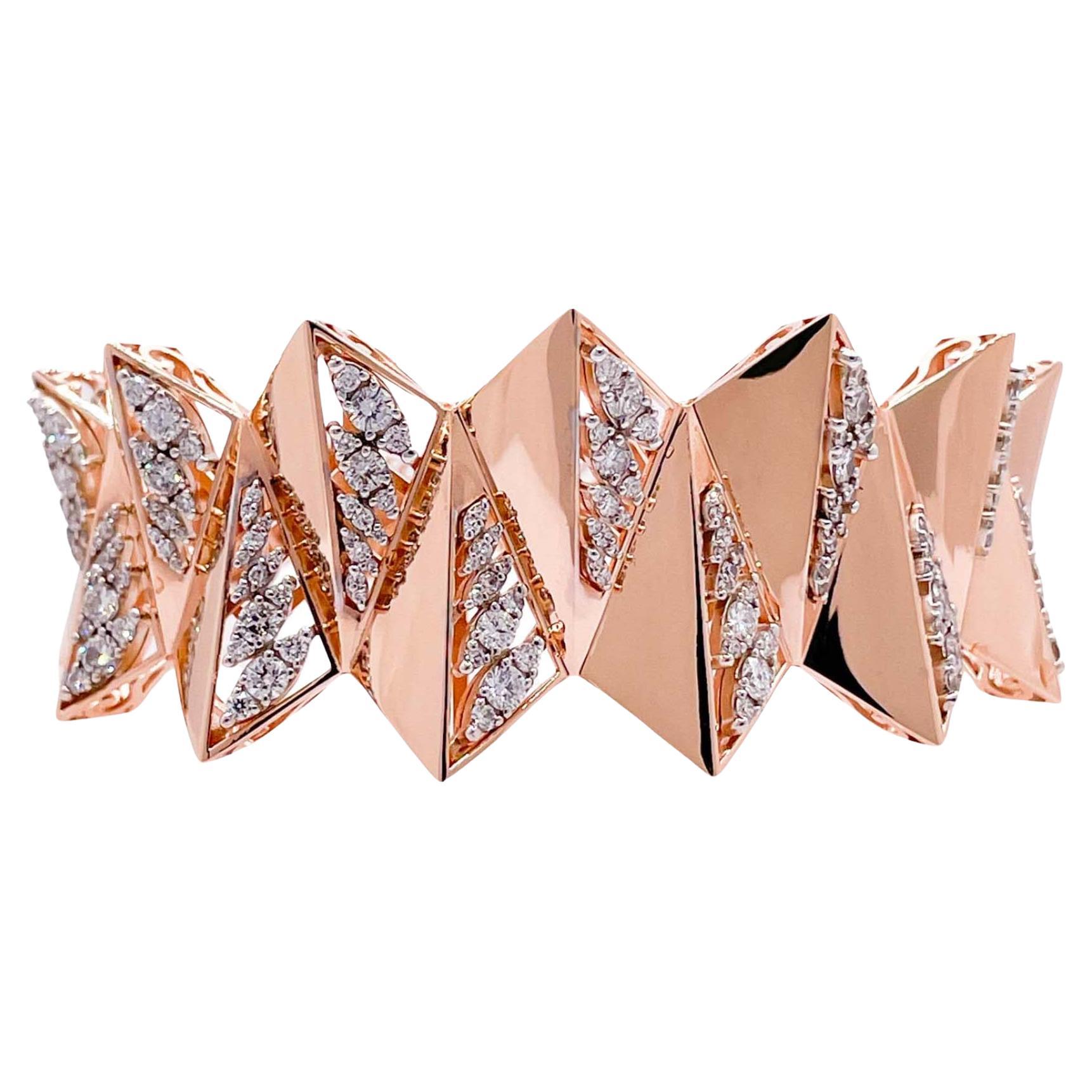Jay Feder 18k Rose Gold Diamond Wide Bangle Bracelet