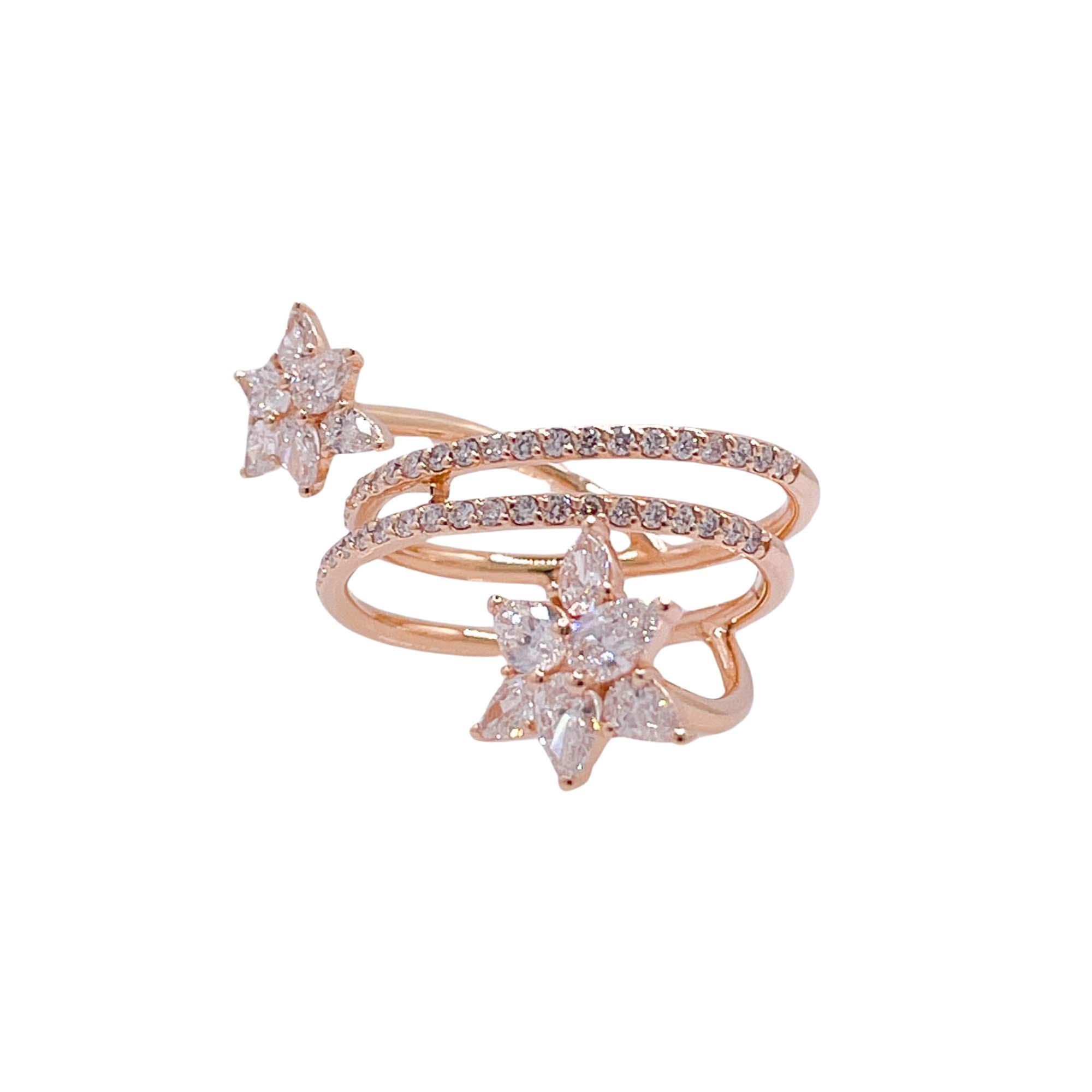 Taglio misto Jay Feder Anello con diamanti in oro rosa 18k in vendita