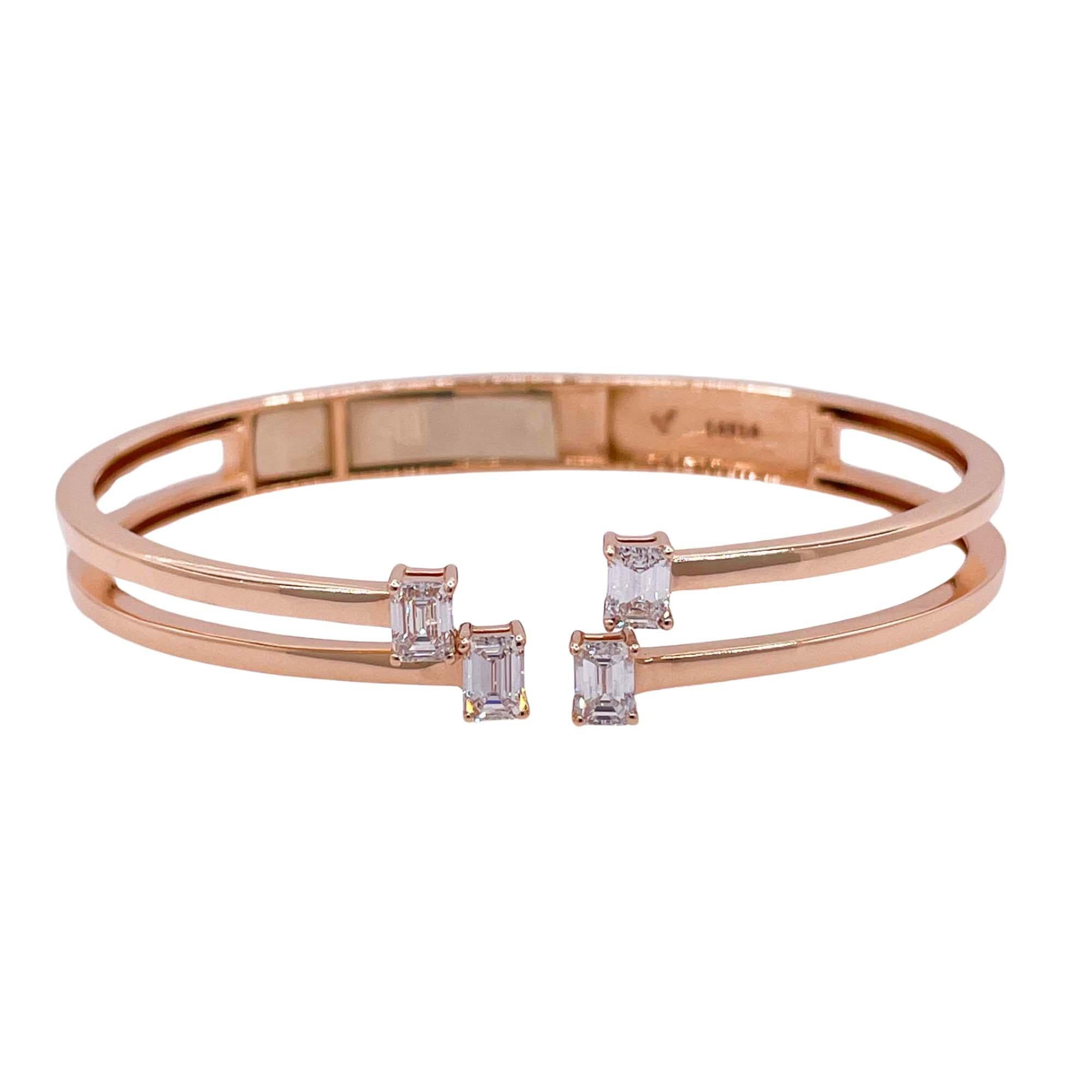 Bracciale a cerniera Jay Feder in oro rosa 18k con smeraldo e diamante