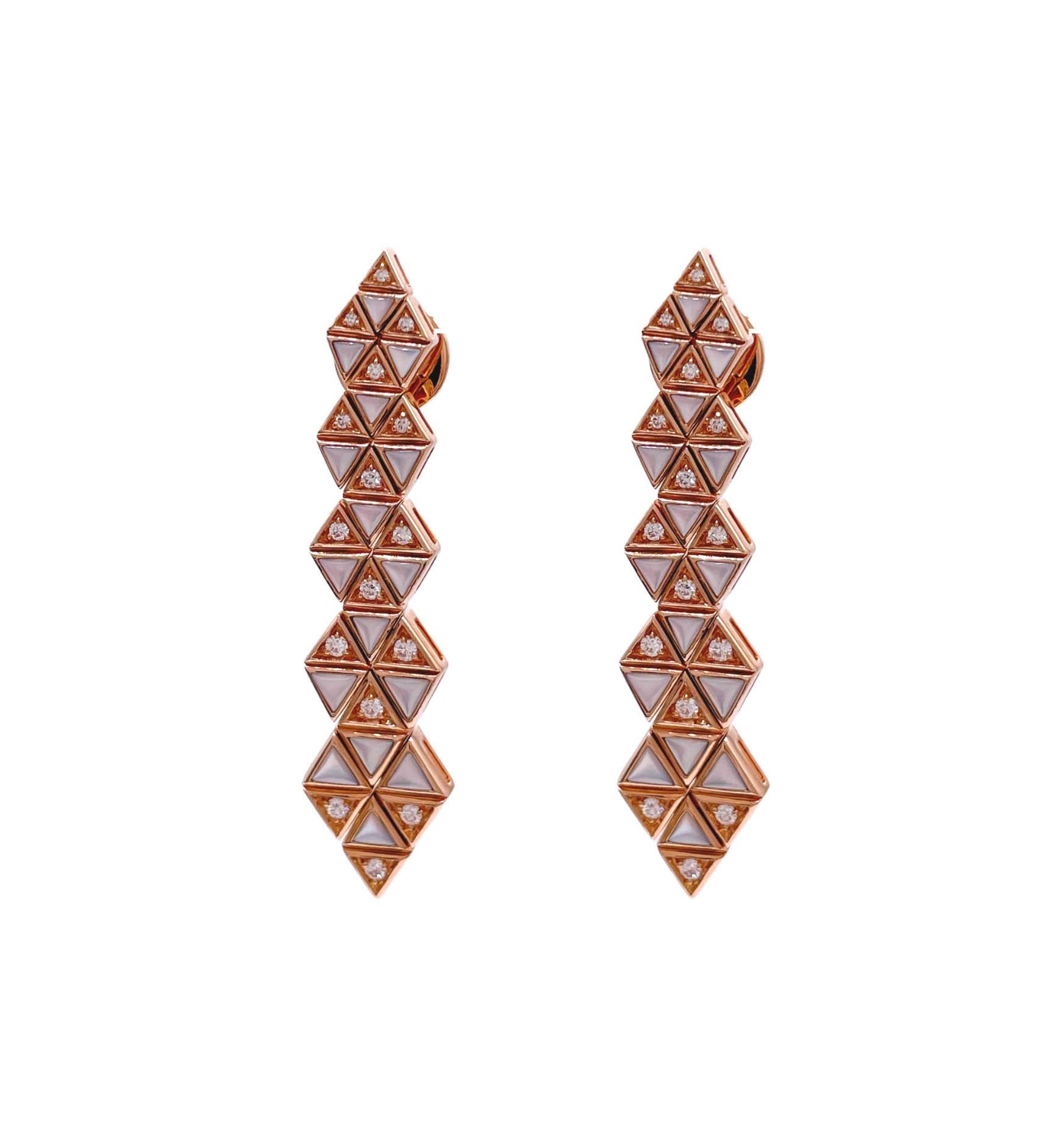 Sofragem 18k Rose Gold Moonstone Diamond Triangular Drop Earrings  In Good Condition For Sale In Boca Raton, FL