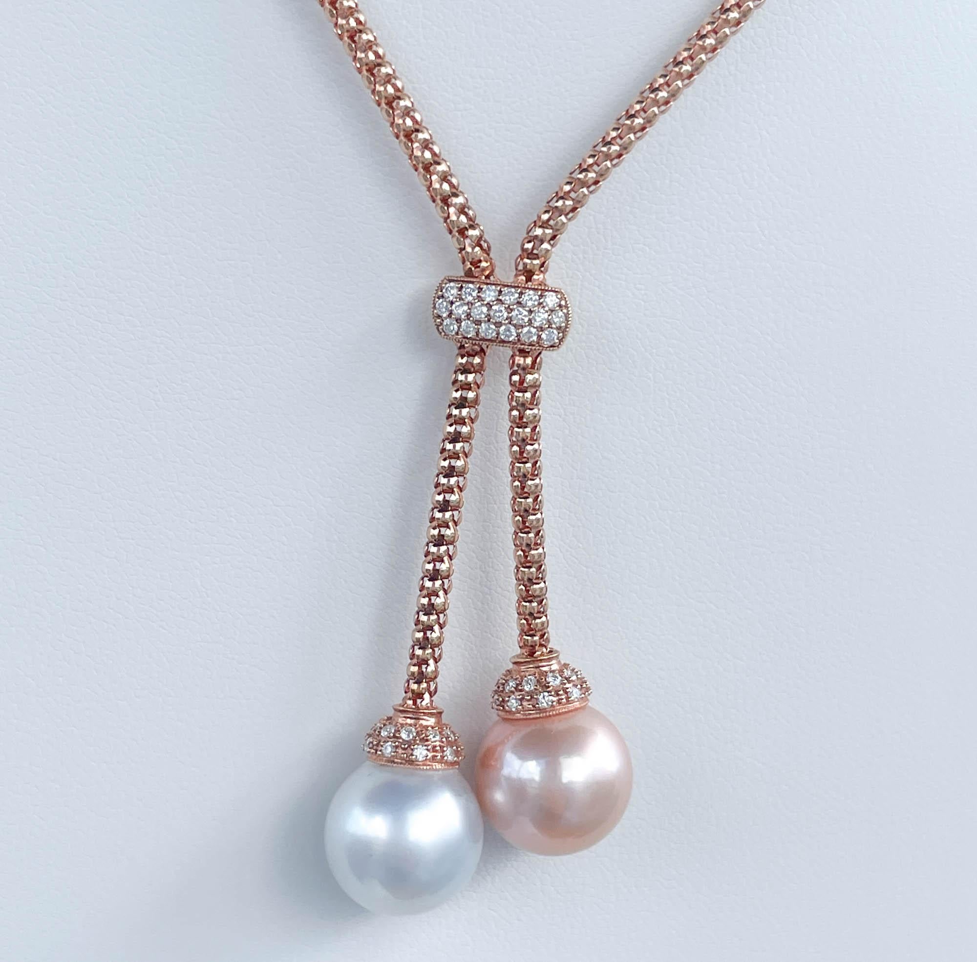 Rétro Collana Jay Federing con perle e diamanti in oro rosa 18k