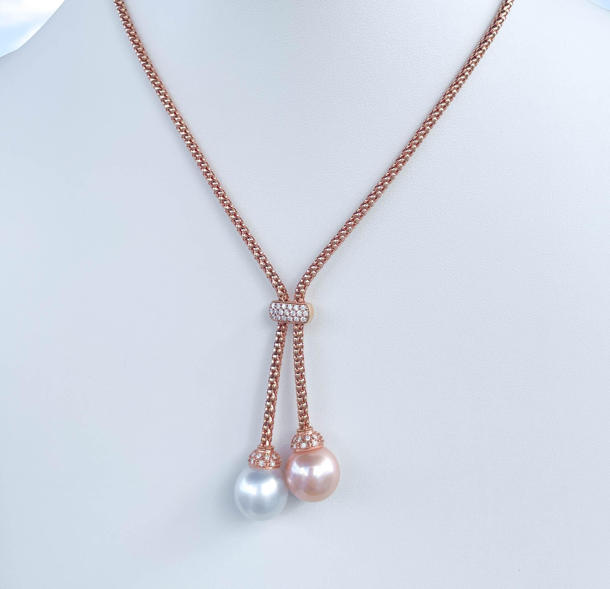 Donna Collana Jay Federing con perle e diamanti in oro rosa 18k