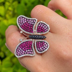 Jay Feder 18k Rose Gold Ruby Pink Sapphire and Diamond Butterfly Ring