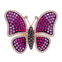 Jay Feder 18k Rose Gold Ruby Pink Sapphire and Diamond Butterfly Ring