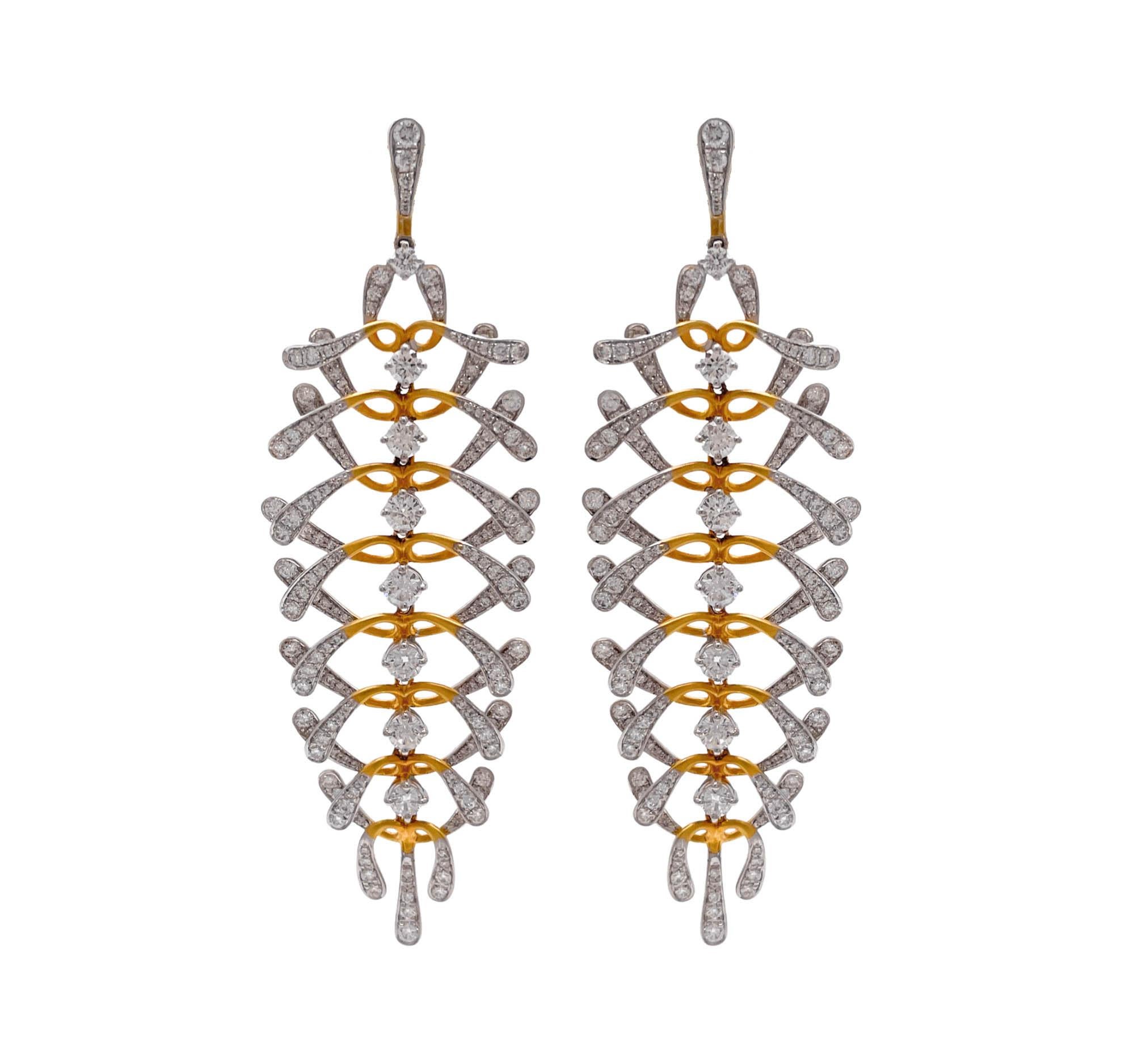 Jay Feder 18k Two Tone Diamond Zig Zag Drop Dangle Earrings For Sale at