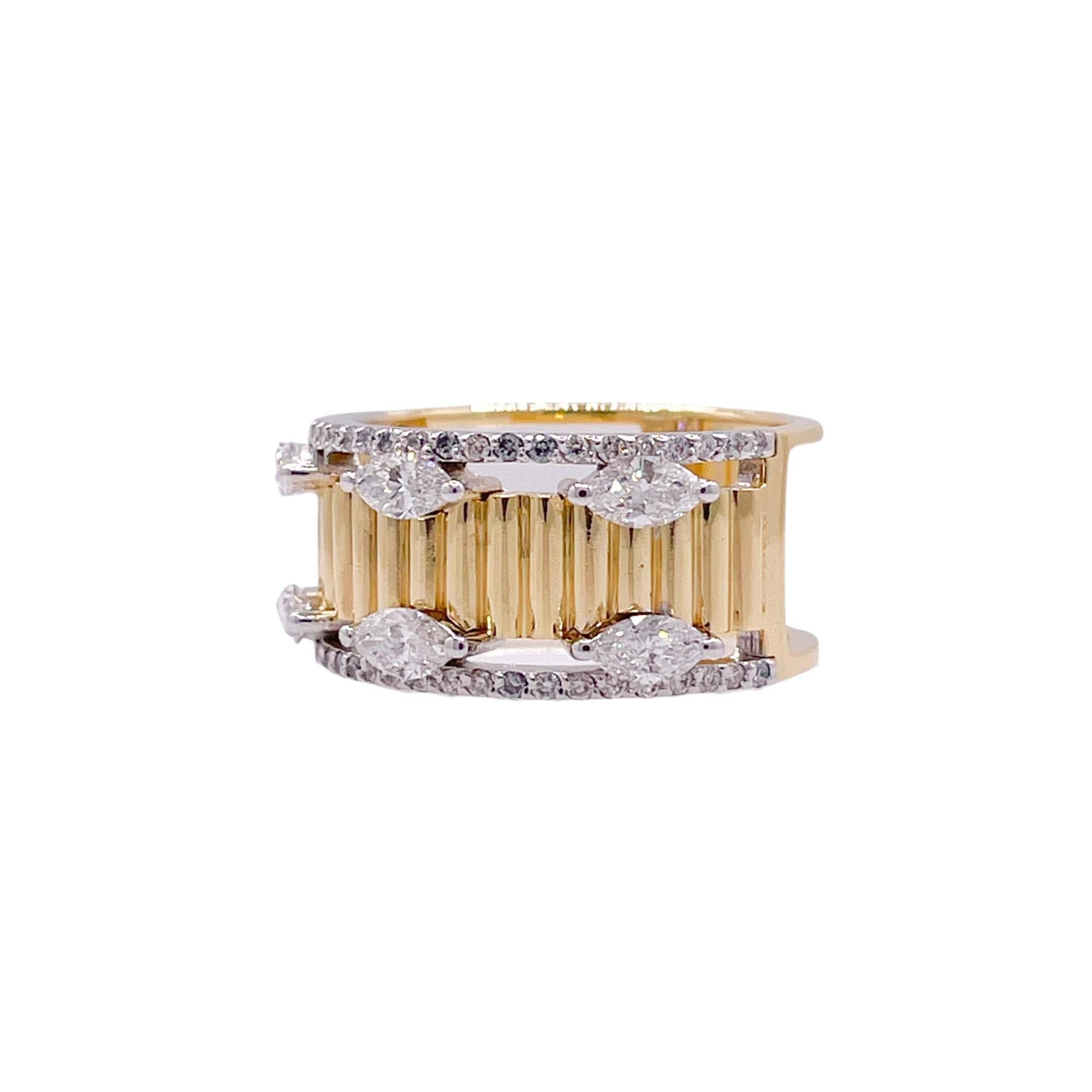 Mixed Cut Jay Feder 18k Two Tone Gold Diamond Band Ring For Sale