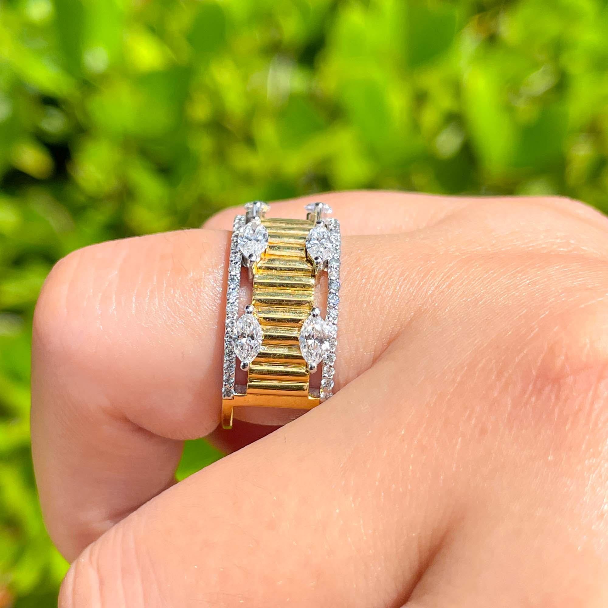 Jay Feder 18k Two Tone Gold Diamond Band Ring For Sale 2