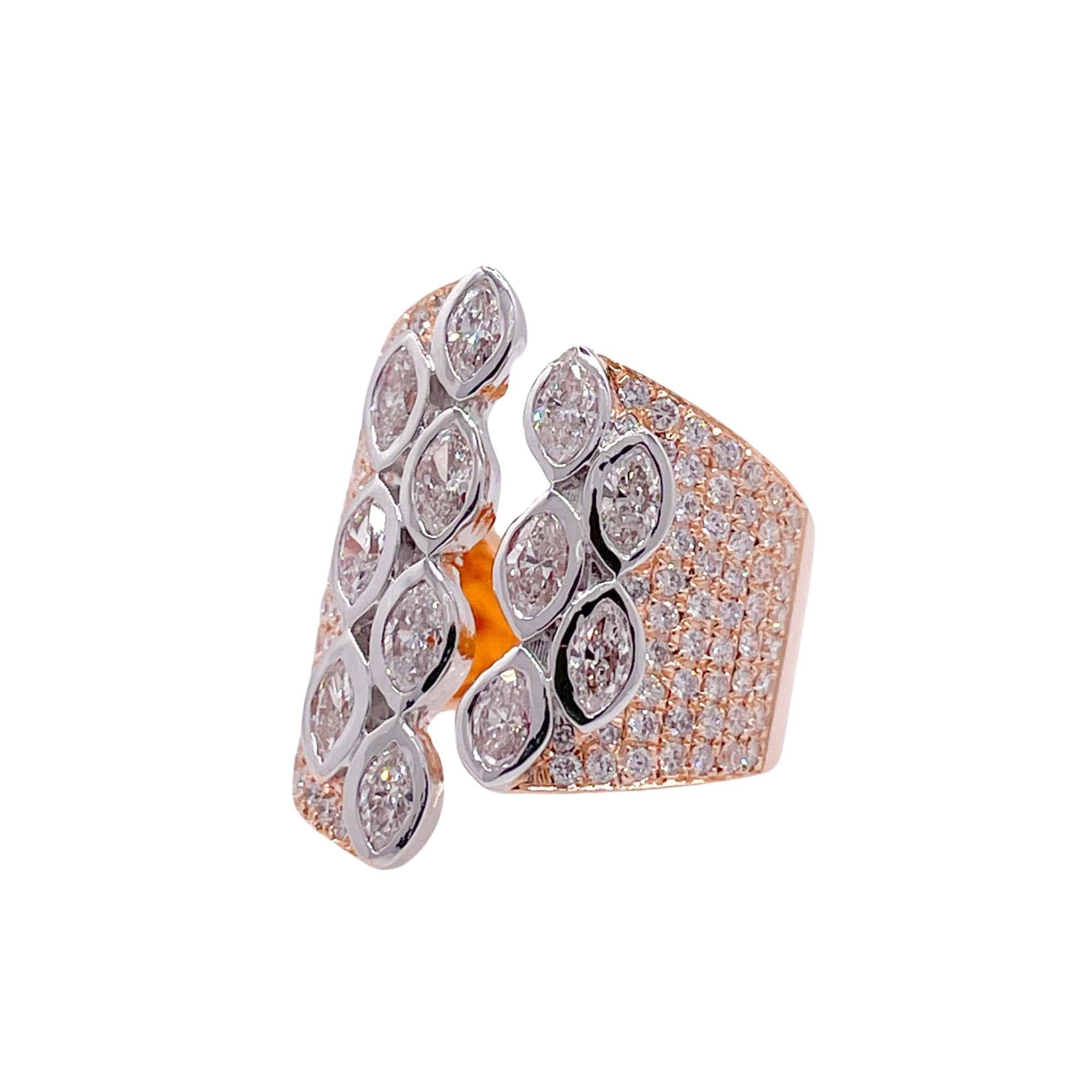 Mixed Cut Jay Feder 18k Two Tone Gold Diamond Cocktail Ring For Sale