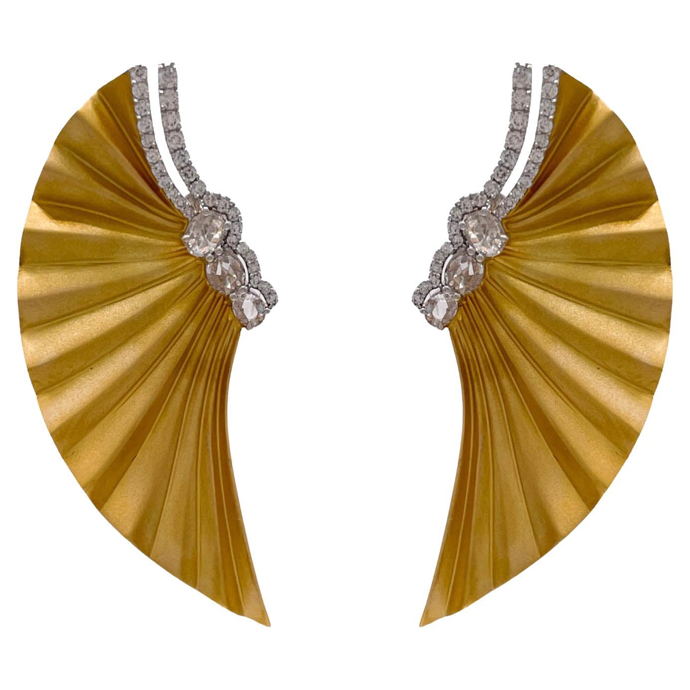 Jay Feder 18k Two Tone Gold Diamond Fan Earrings