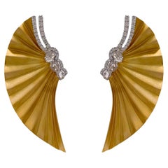 Jay Feder 18k Two Tone Gold Diamond Fan Earrings