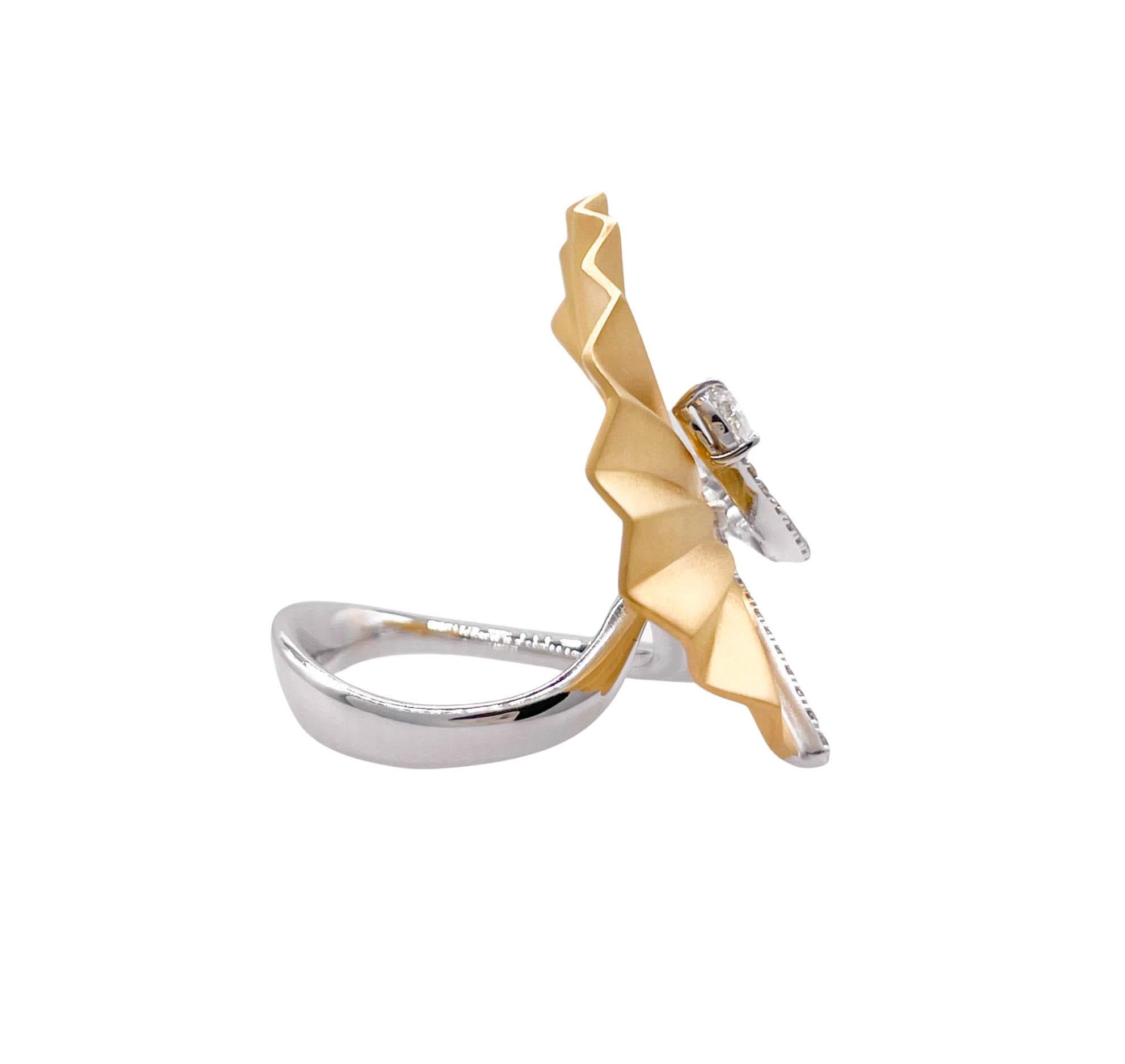 Rose Cut Jay Feder 18k Two Tone Gold Diamond Fan Plisse Ring  For Sale