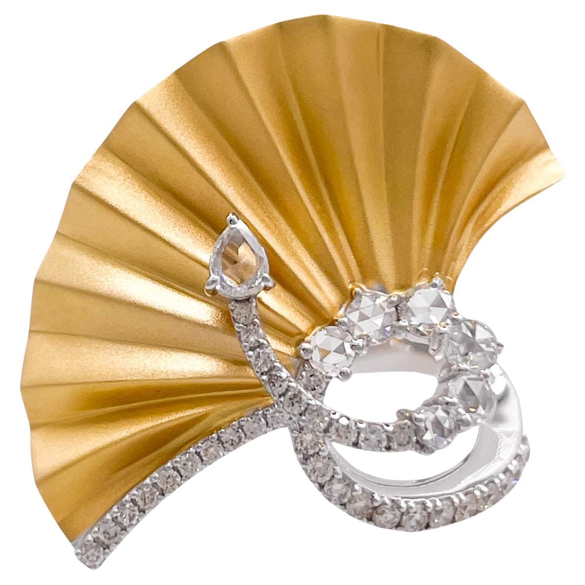 Jay Feder 18k Two Tone Gold Diamond Fan Plisse Ring  For Sale