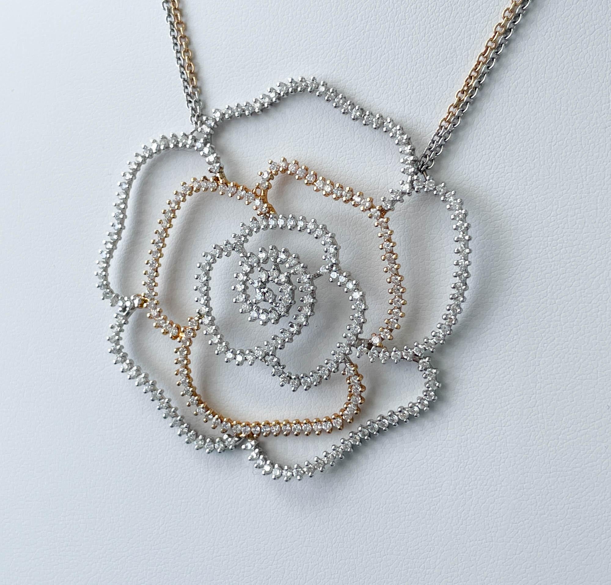 Women's Jay Feder 18k Two Tone Gold Diamond Open Flower Double Chain Necklace