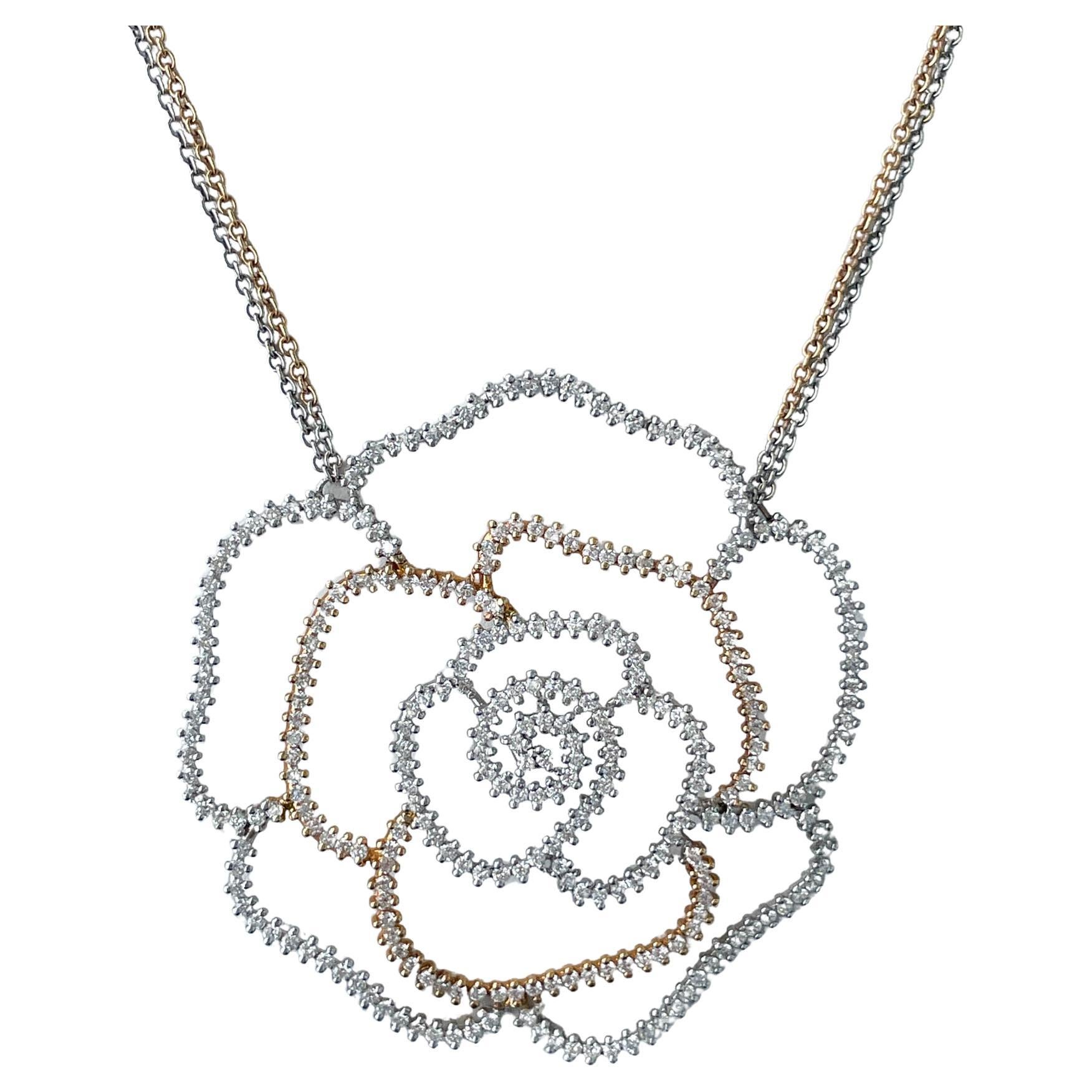 Jay Feder 18k Two Tone Gold Diamond Open Flower Double Chain Necklace