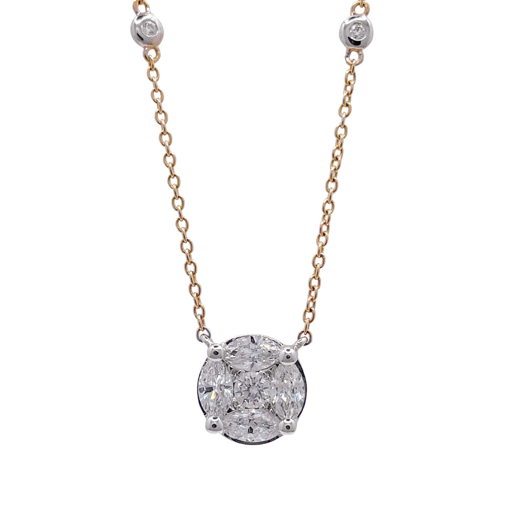 Taglio misto Collana con ciondolo rotondo e diamante in oro bicolore Jay Feder 18k in vendita
