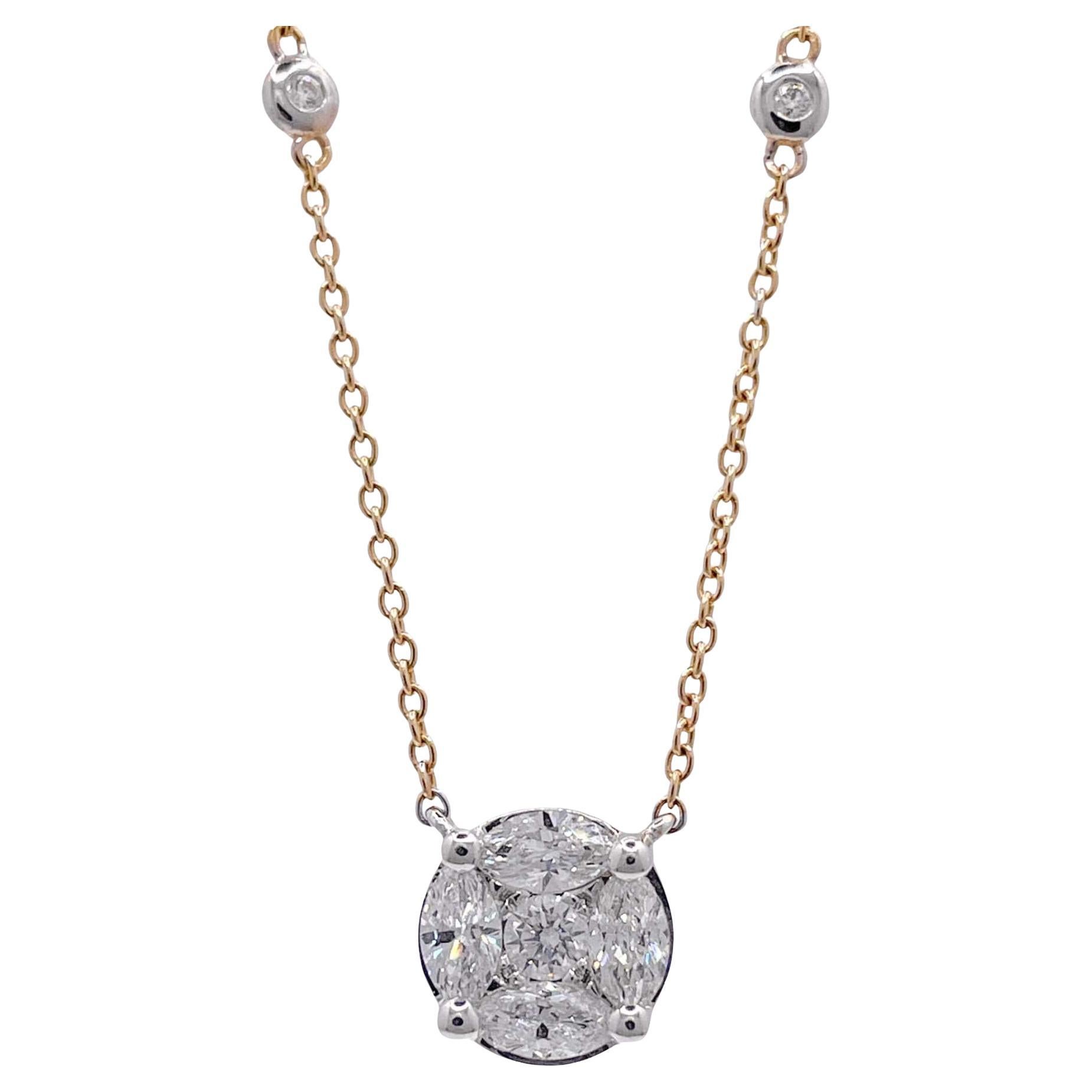 Jay Feder 18k Two Tone Gold Diamond Round Pendant Necklace