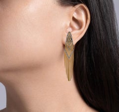 Jay Feder 18k Two Tone Gold Diamond Samba Fringe Drop Dangle Earrings