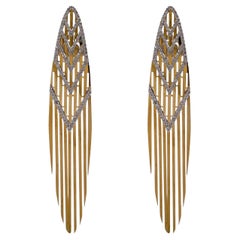 Jay Feder 18k Two Tone Gold Diamond Samba Fringe Drop Dangle Earrings
